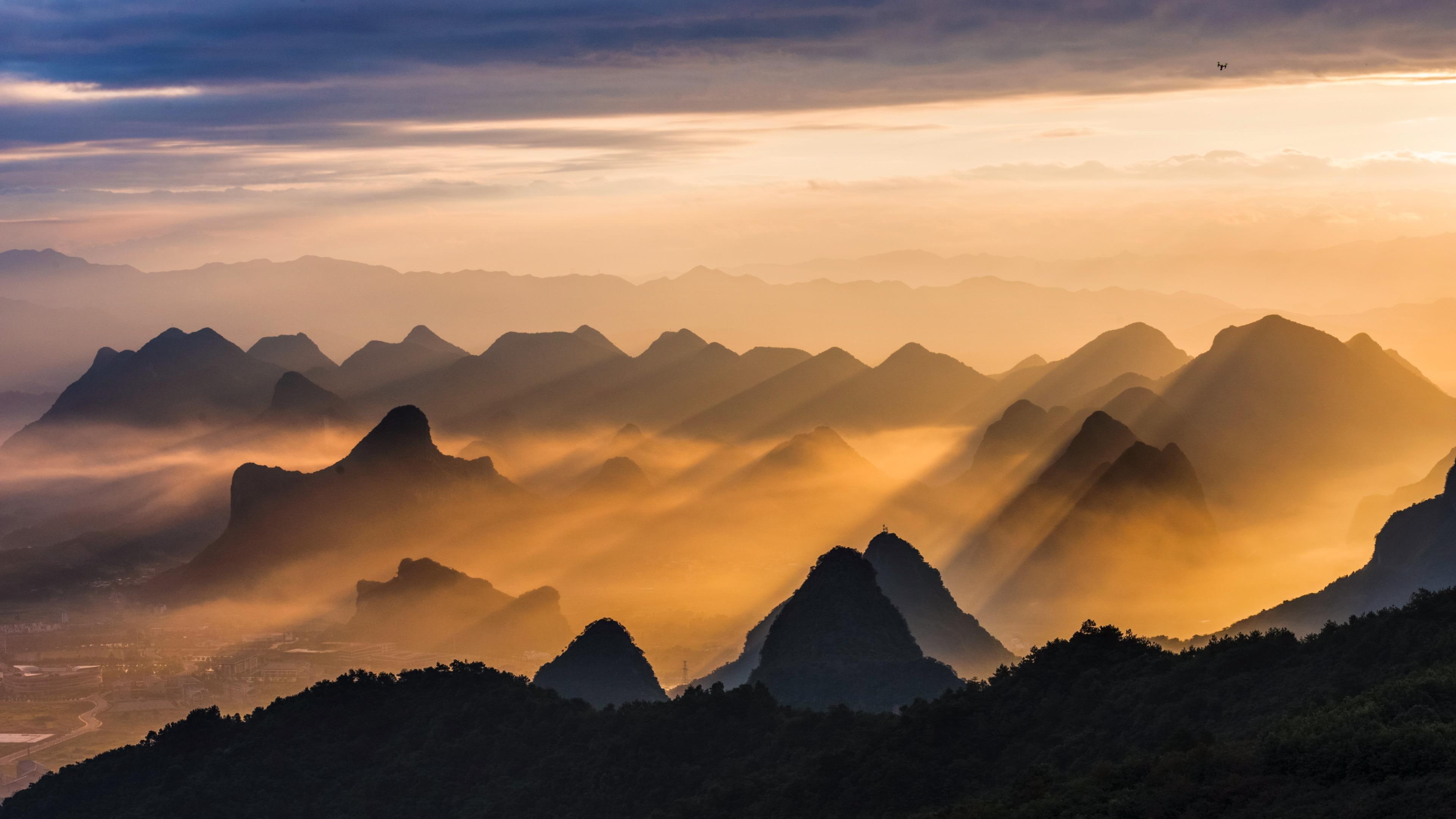 sunlight, 4K, china, national park, mount scenery, yuzi paradise, mountain, sunshine, guilin, asia, guangxi, HD Wallpaper