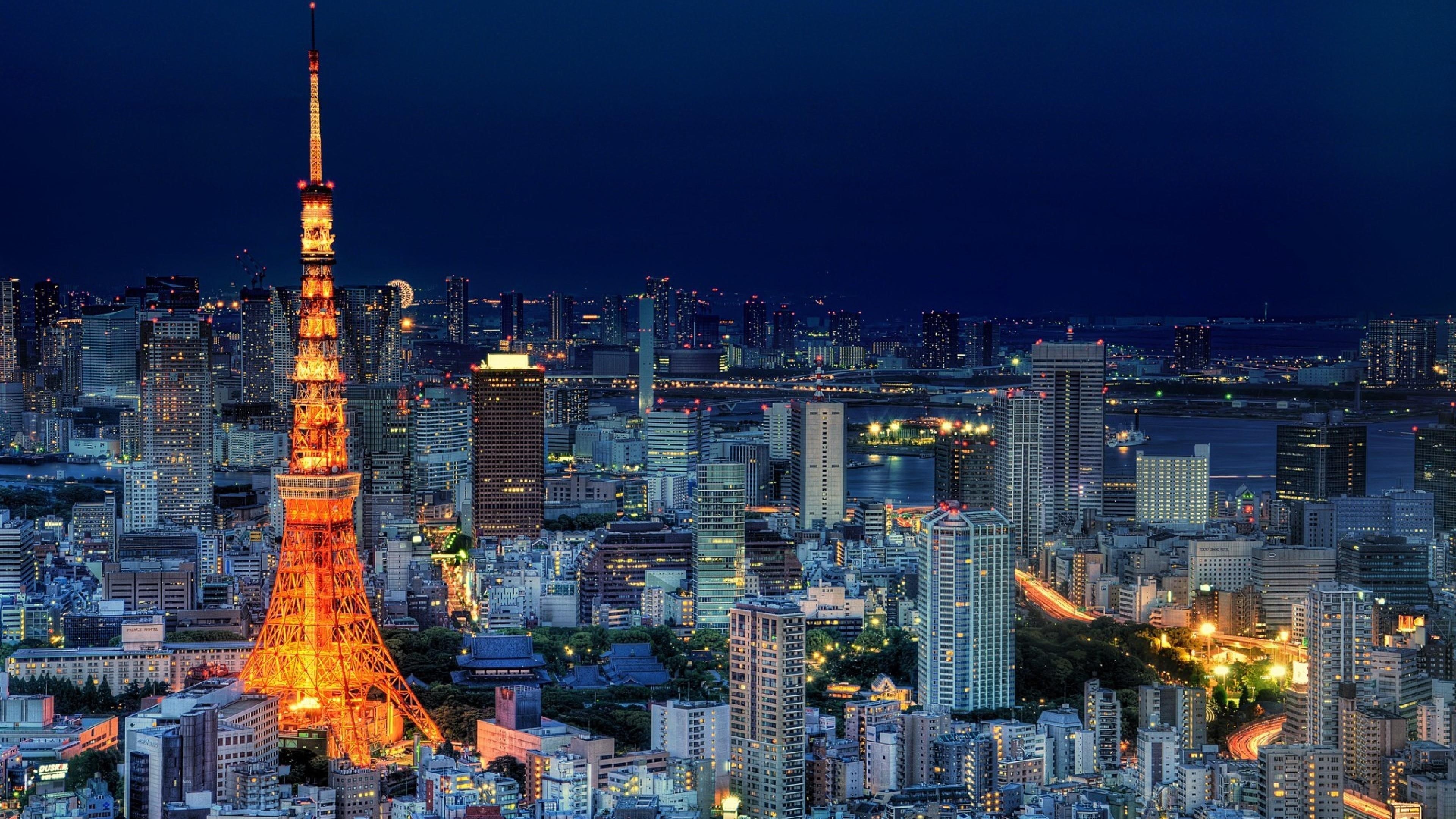 night, tokyo tower, cityscape, view, panorama, 4K, japan, HD Wallpaper