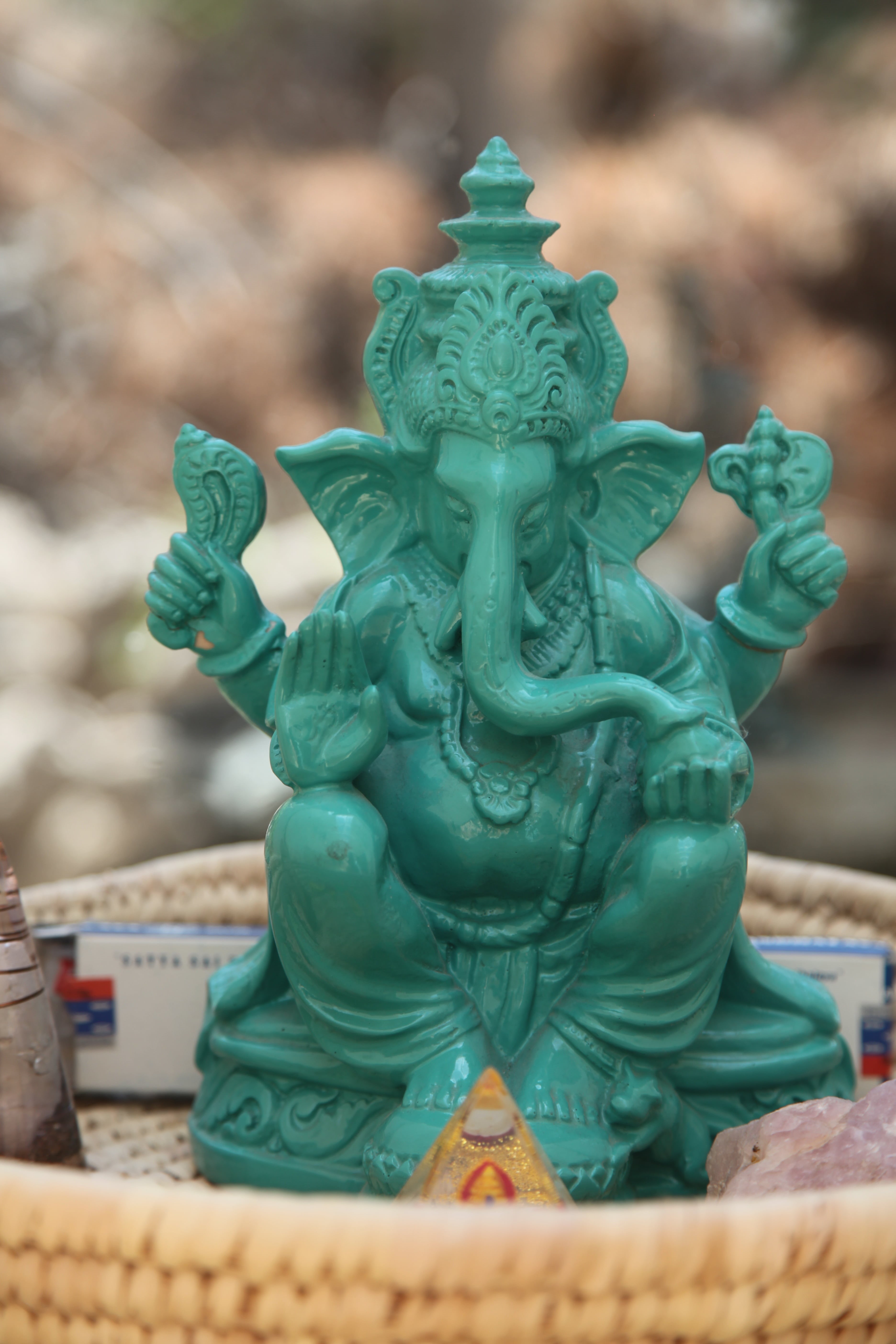 ganapati, green color, ganesh, cultures, creativity, photography, focus, carving - craft product, turquoise colored, close-up, male likeness, ritual, belief, Phone HD Wallpaper