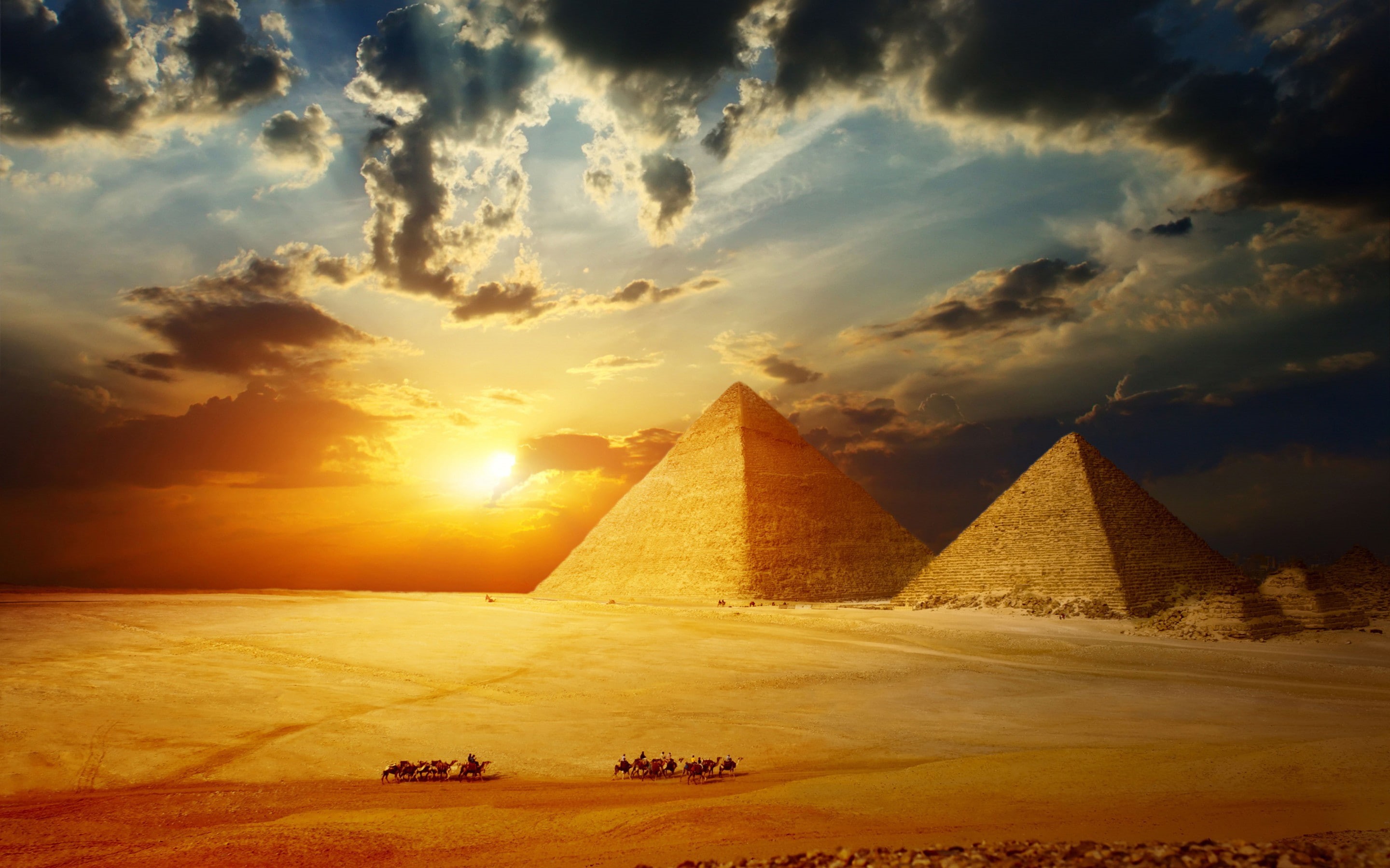 XXVI-XXIII century BC, landscape, bokeh, HDR, tourism, ., caravan, the sun, complex, ancient pyramids, the ancient world, travel, created, the sky, a suburb of Cairo, HD Wallpaper