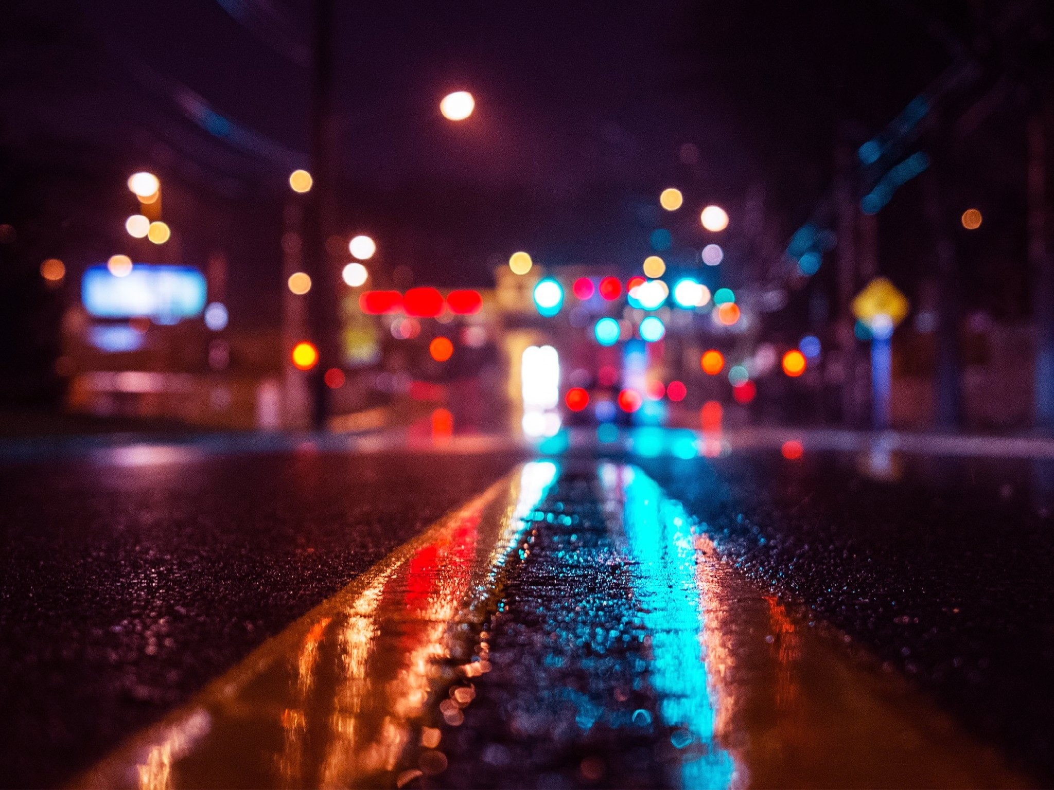 rainy, wet, road, night, 1080P, HD Wallpaper