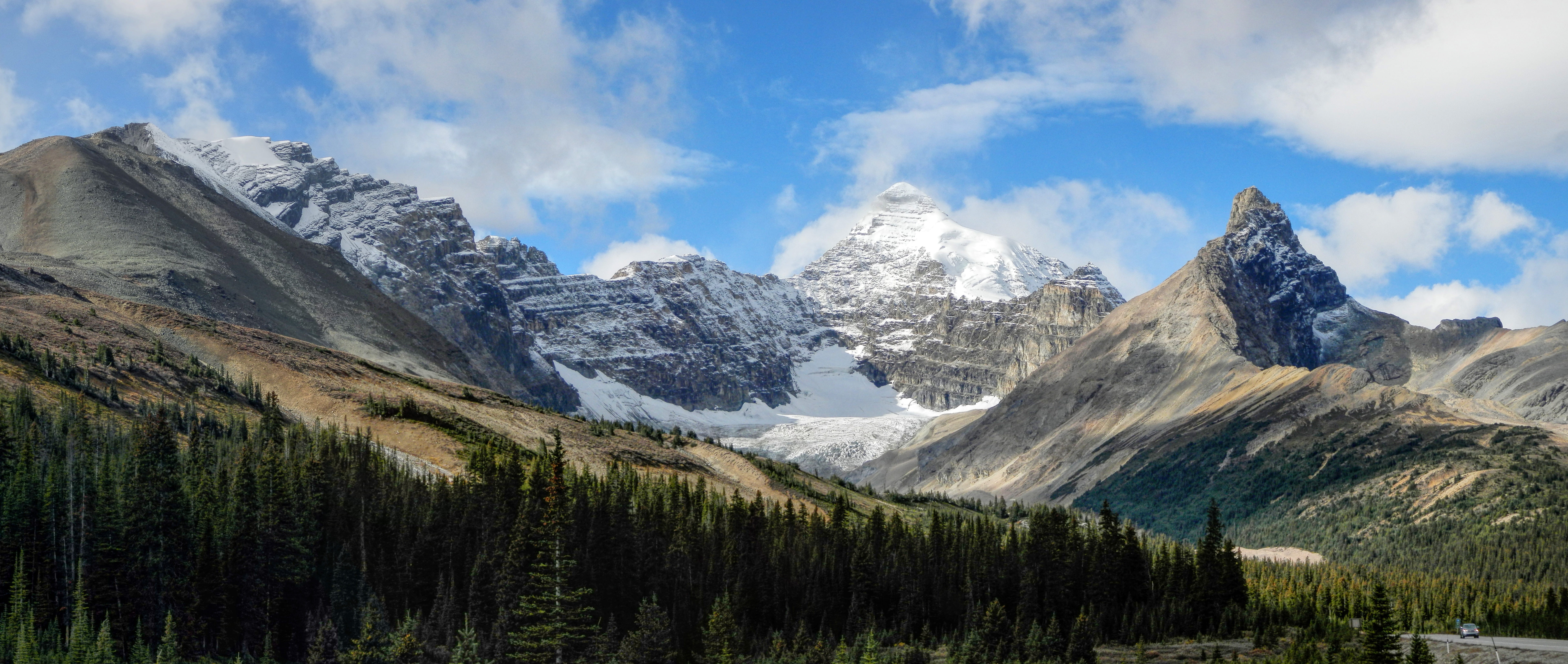 scenic, extreme Terrain, 8K, summer, capped, banff, mountain Range, snow capped, formation, forest, cold temperature, scenics, coniferous tree, outdoors, HD Wallpaper