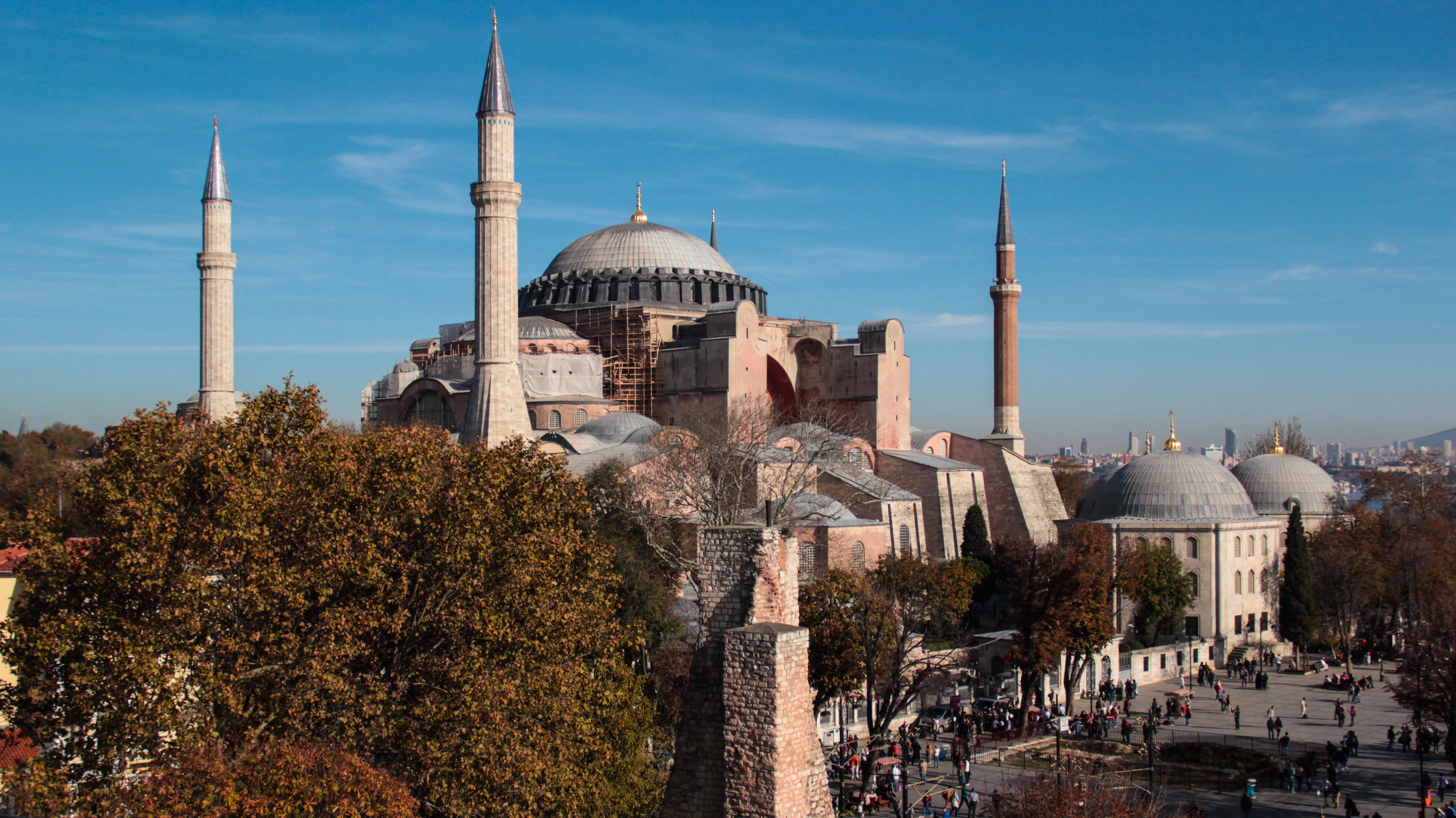 architecture, museum, sky, spirituality, outdoors, no people, religion, built structure, muslim, tree, gray, near, minarets, concrete, dome, day, building, HD Wallpaper