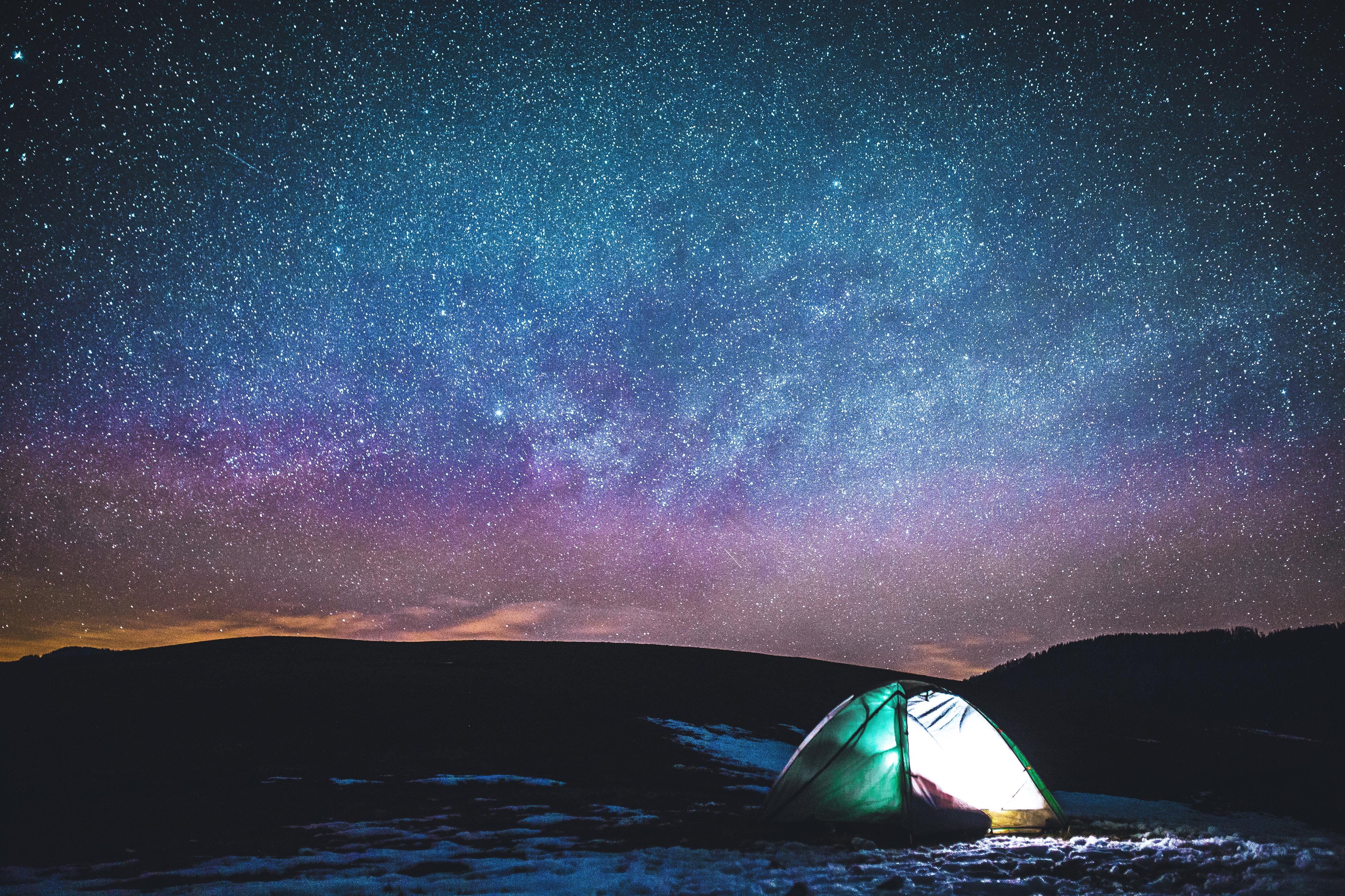 blue, outdoors, star - Space, star, sea, beauty in nature, scenics, astronomy, science, under the stars, star field, space, mountain, aurora Borealis, constellation, HD Wallpaper
