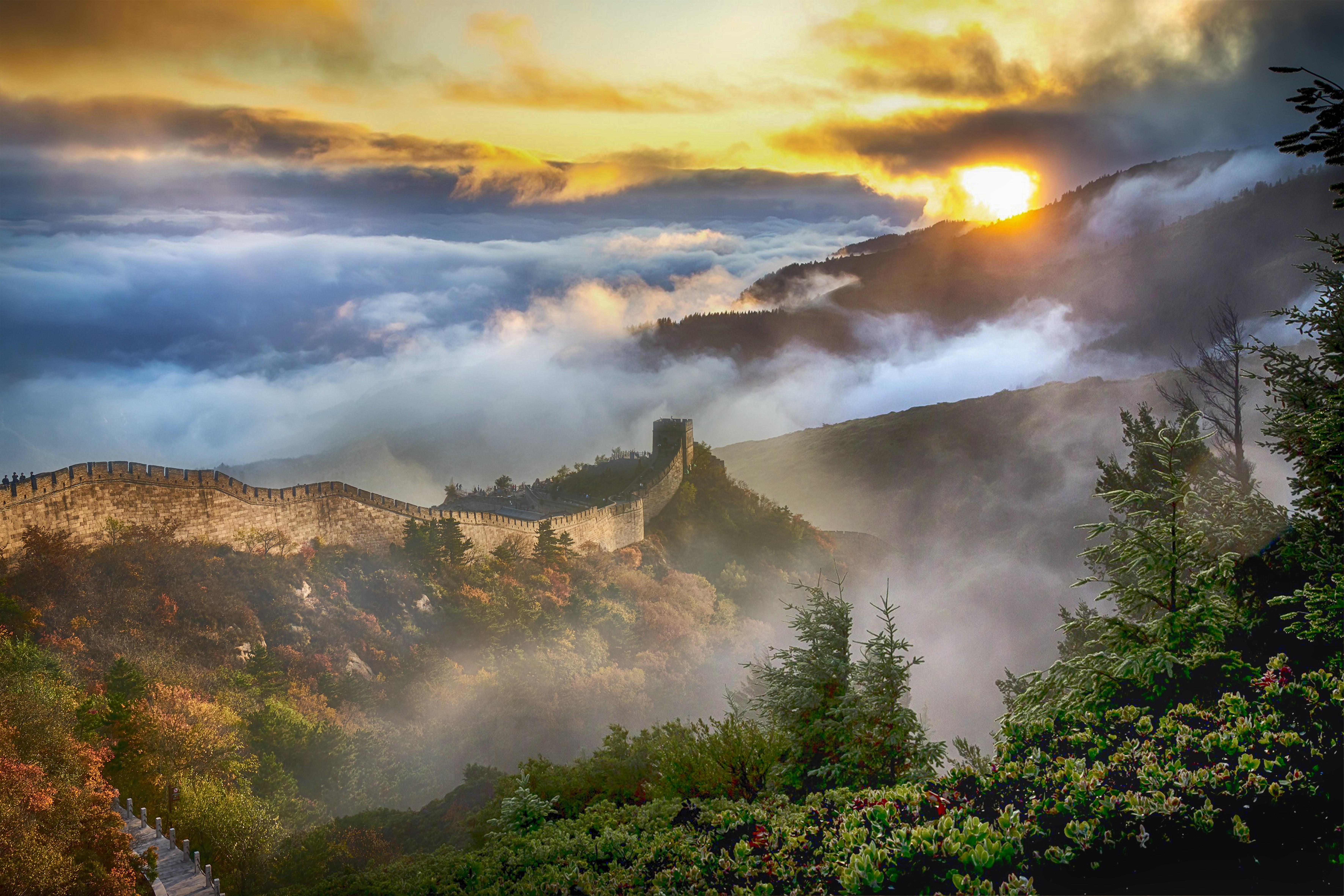 China, Great Wall of China, 5K, Sunset, Monuments, HD Wallpaper