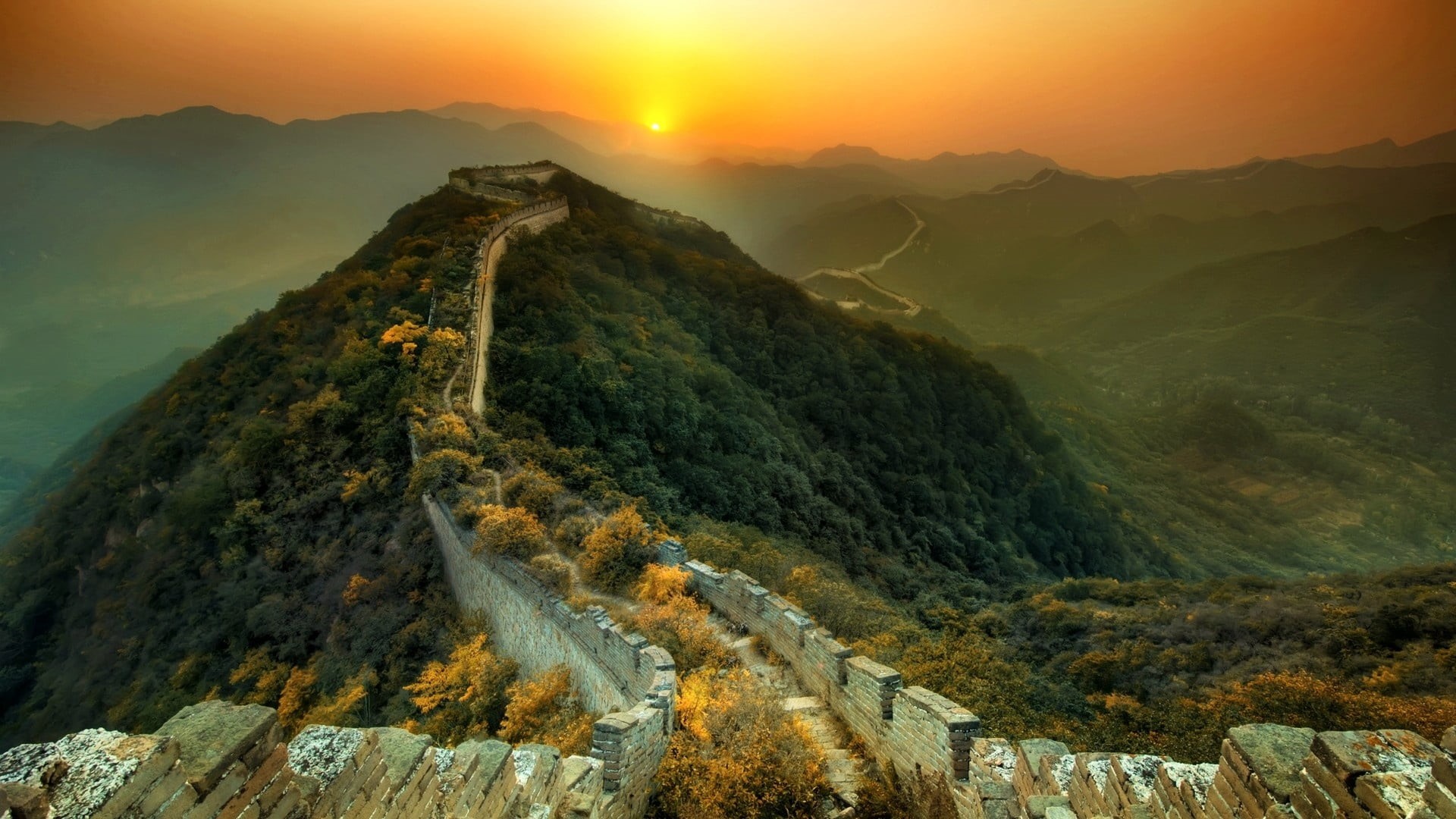 rock - Object, cloud - Sky, sun, rural Scene, green Color, travel, the great wall of china, tranquil scene, architecture, famous Place, 1080P, nature, HD Wallpaper