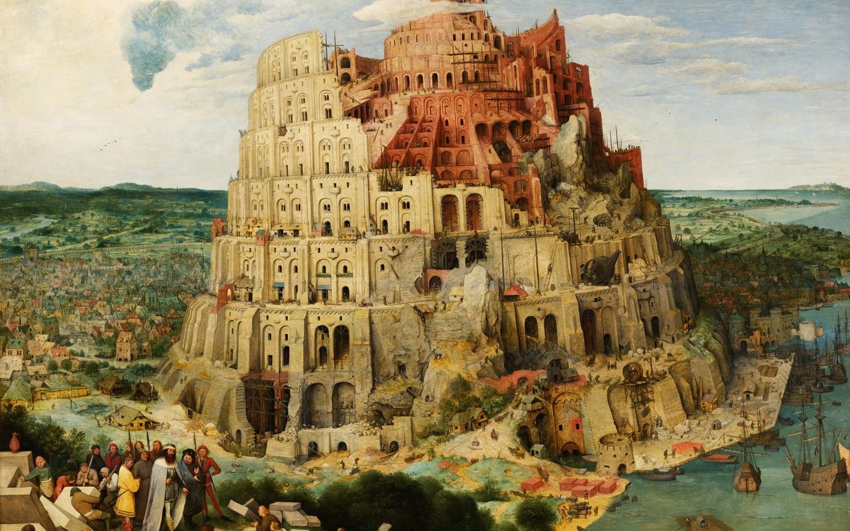 group of people, visit, painting, 720P, religion, outdoors, tower, mountain, beige, crowd, ancient, building, day, tourism, built structure, ancient civilization, HD Wallpaper