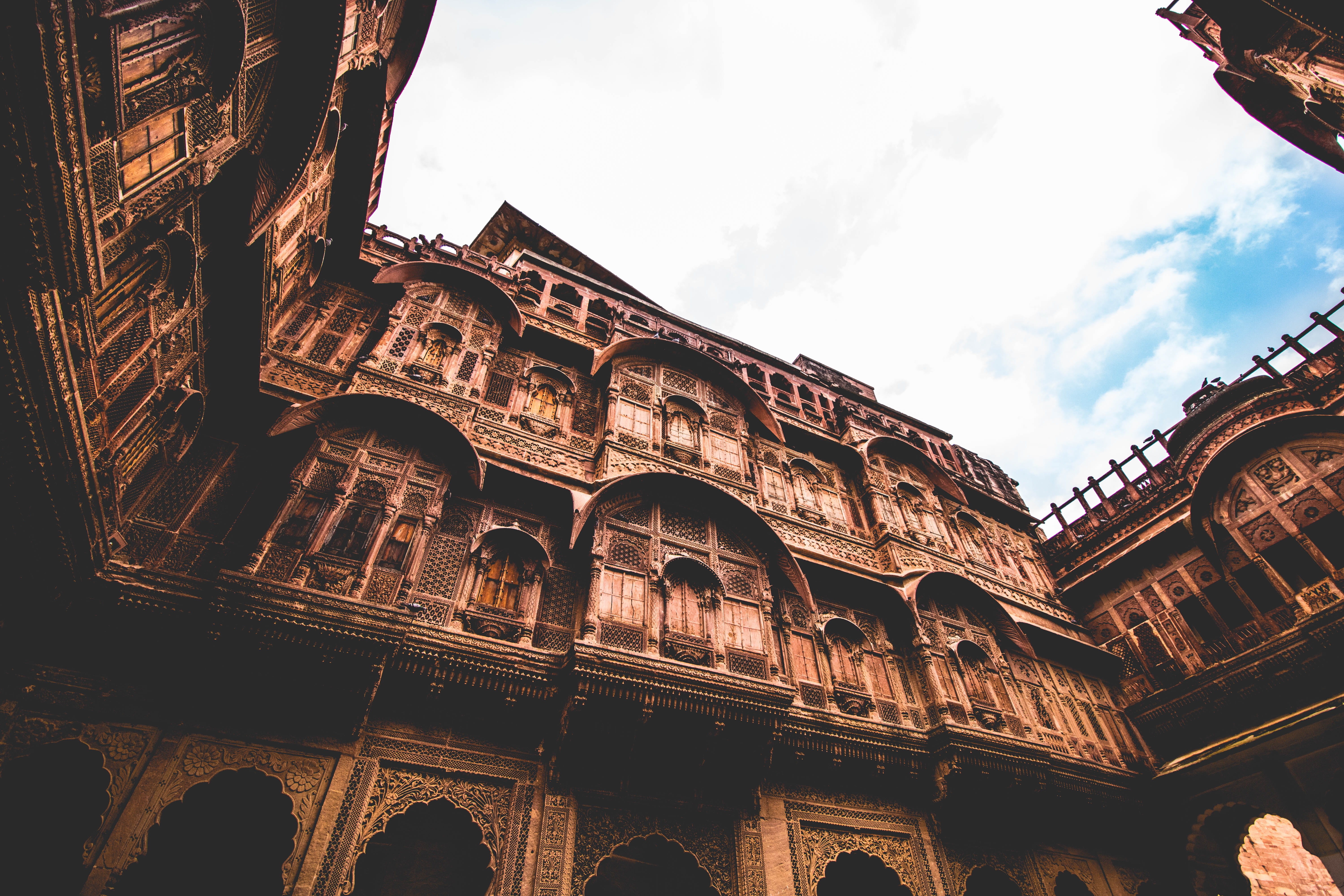 the past, no people, rajasthan, tourism, building, architecture, old, city, india, fort, travel, architectural column, palace, building exterior, windows, HD Wallpaper