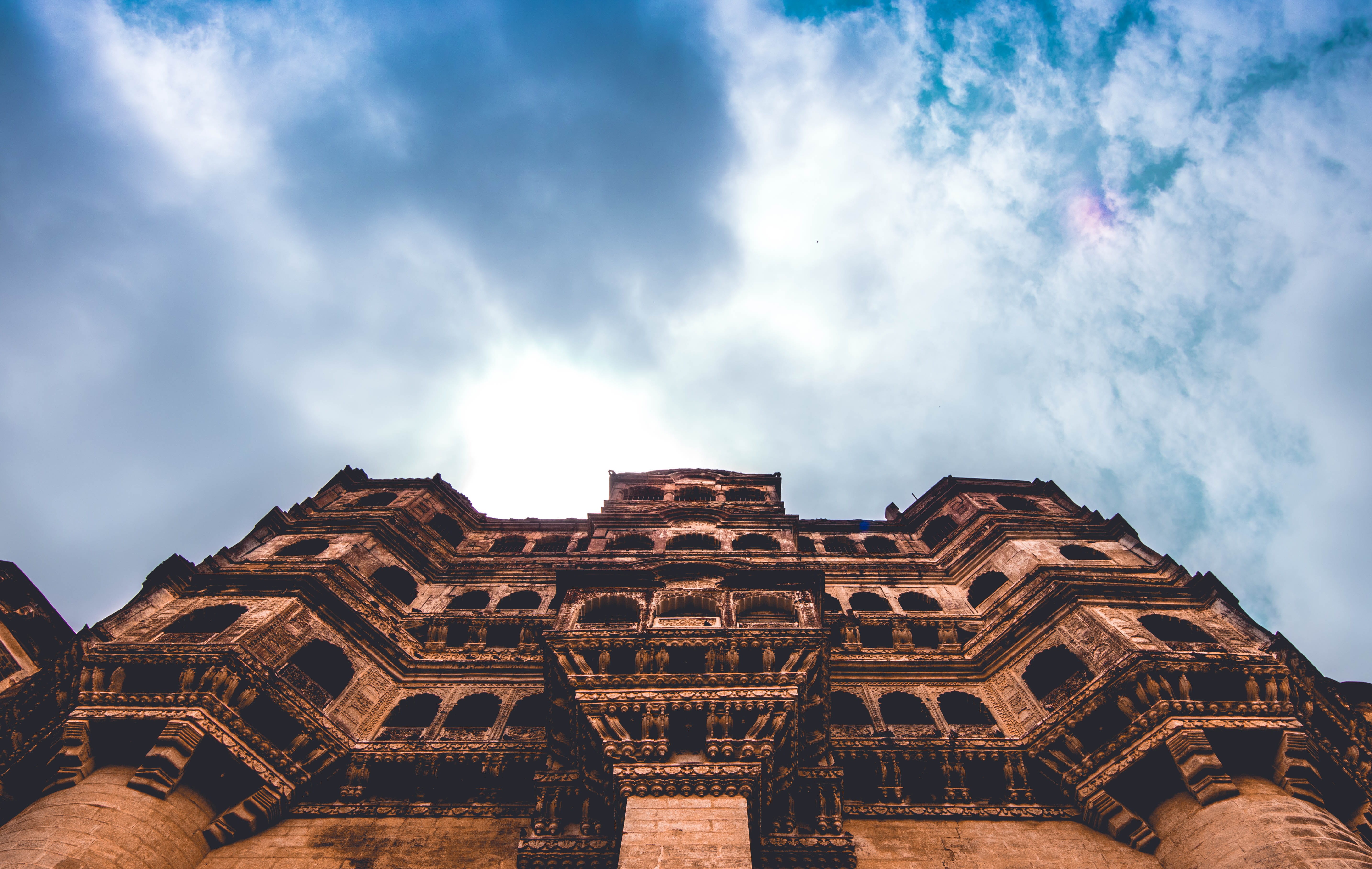 nature, architecture, outdoors, building, cloud - sky, indian, ruined, building exterior, ornate, arch, rajasthan, king, built structure, 5K, day, castle, HD Wallpaper