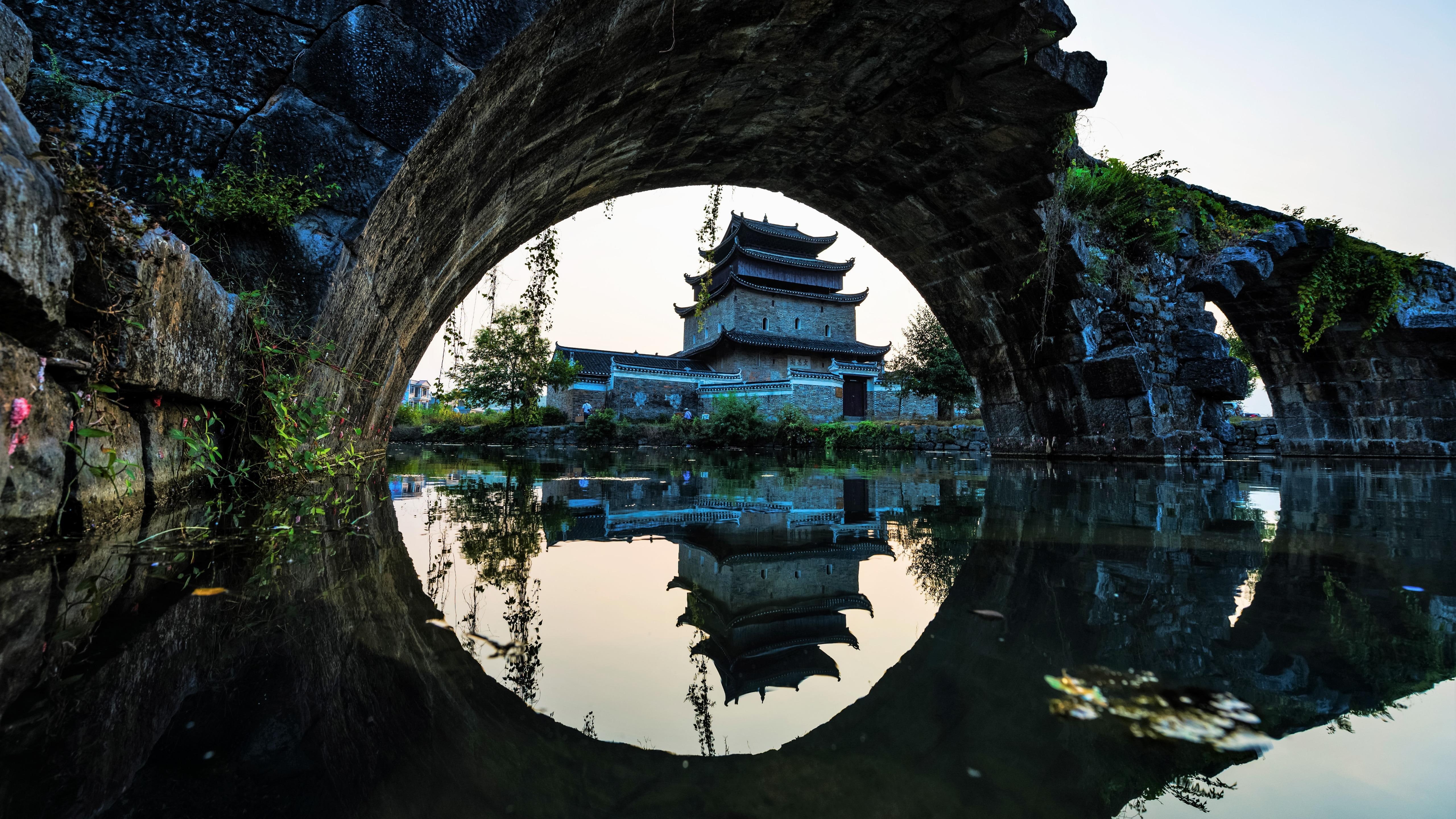 village, yongzhou, ancient village, reflection, photography, shanggantang village, shanggantang, hunan, history, jiangyong, castle, historic site, 5K, HD Wallpaper