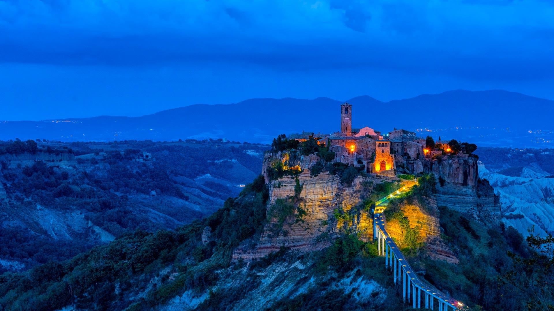 travel destinations, scenics - nature, landscape, travel, landmark, 1080P, building exterior, dusk, mount scenery, mountain, outdoors, no people, building, HD Wallpaper