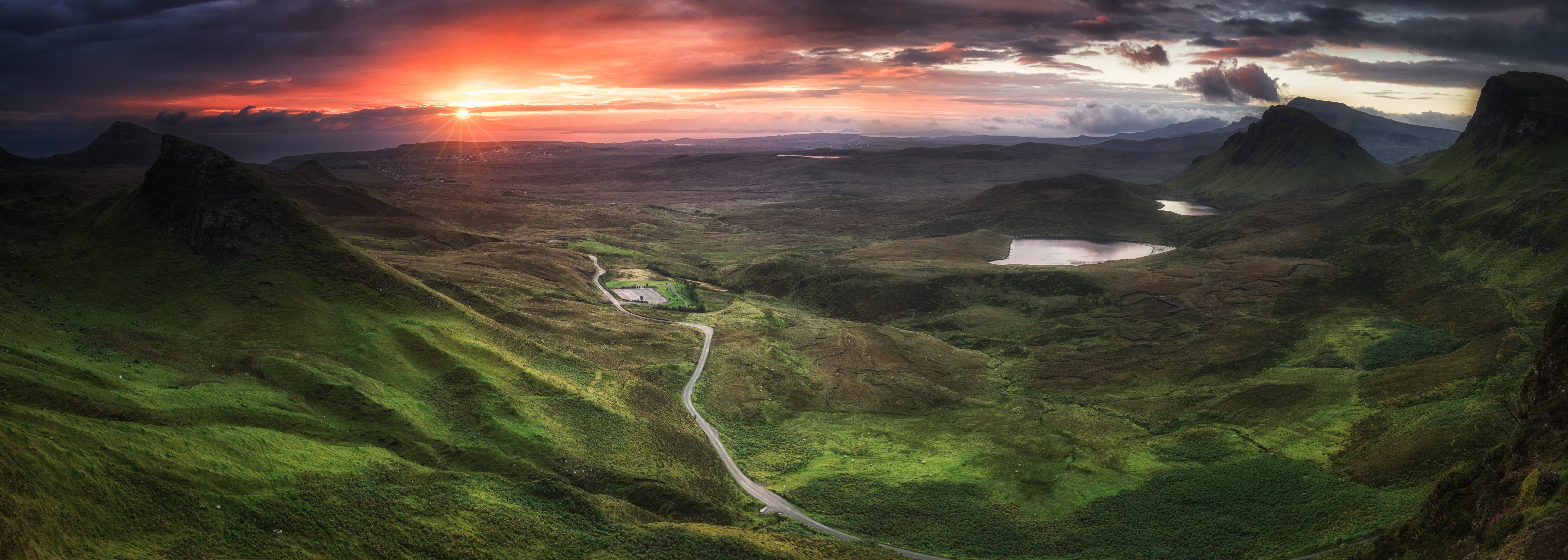 hills, mountain Peak, hill, bank, scenics, sunset, hour, river bank, burst, green, jones, sunrise, golden hour, grass field, landscape, panoramic, road, HD Wallpaper