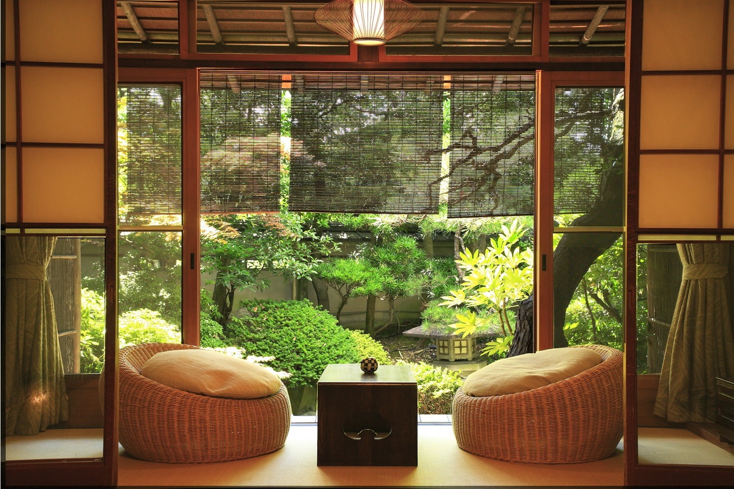 no people, Asia, architecture, armchair, domestic room, day, building, wood - material, seat, plant, built structure, indoors, chair, Japanese, green color, HD Wallpaper