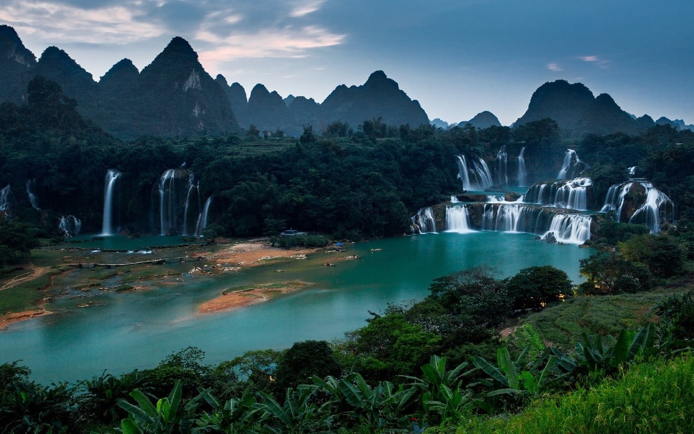 forest, waterfall, river, no people, tree, travel destinations, mountains, motion, beauty in nature, flowing water, cloud - sky, plant, 720P, mountain, HD Wallpaper