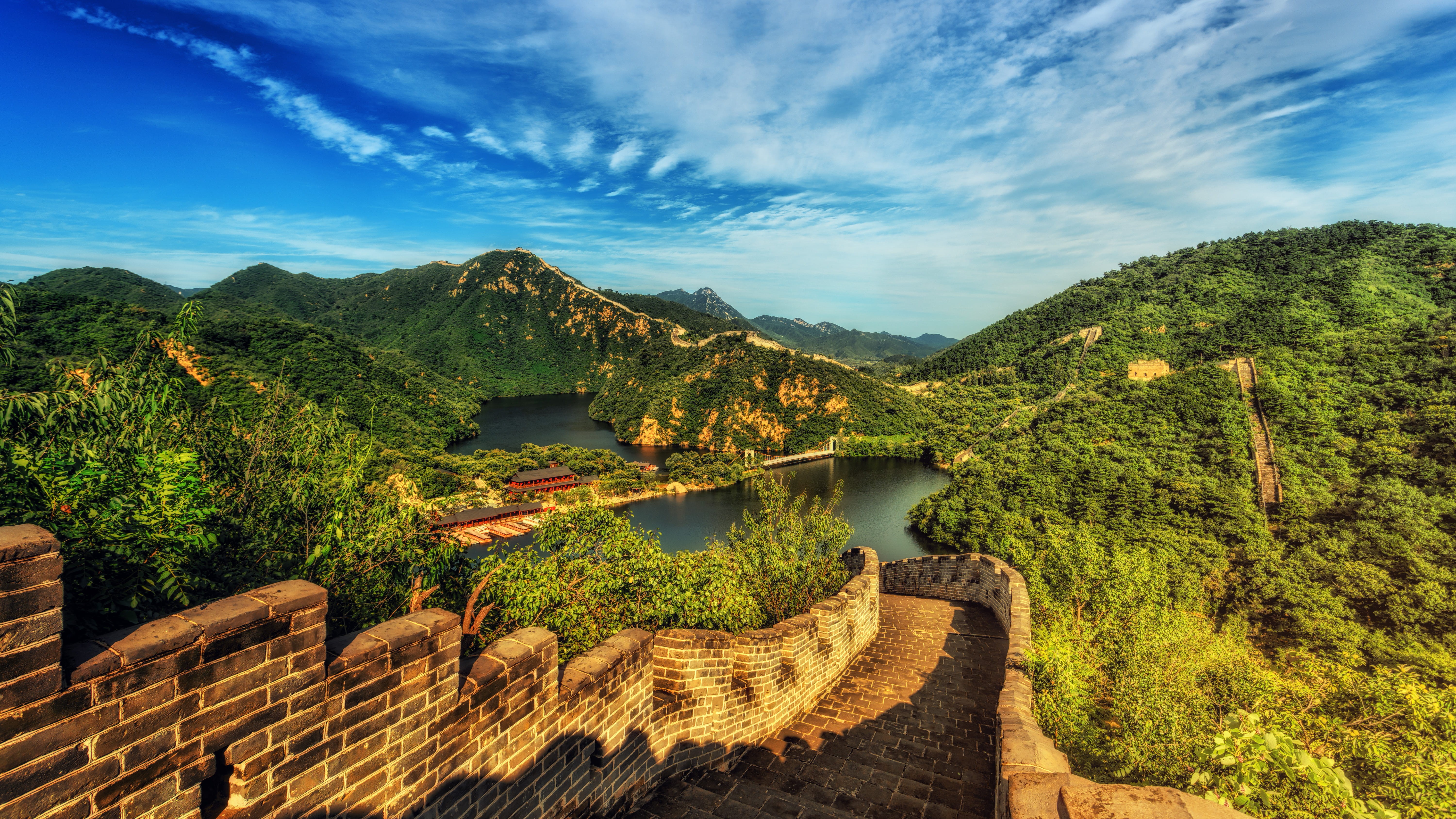 rocks, tree, environment, trees, hills, outdoors, Great Wall of China, daylight, 5K, plant, landmark, non-urban scene, lake, daytime, mountain, tranquility, HD Wallpaper