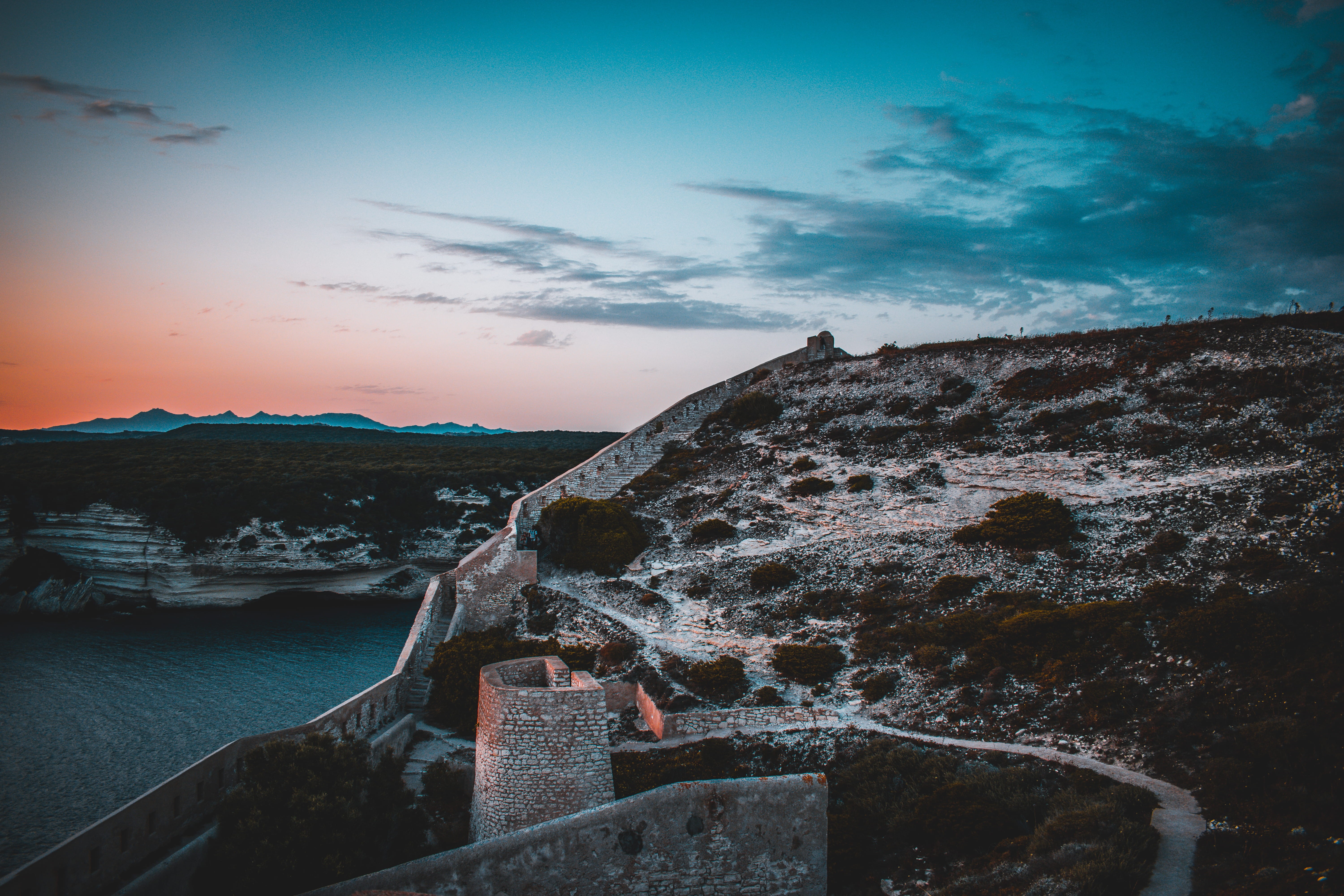 travel, Great Wall of China, sea, ancient, famous landmark, sky, island, cloud - sky, beauty in nature, clouds, scenics - nature, explore, great, ruined, HD Wallpaper