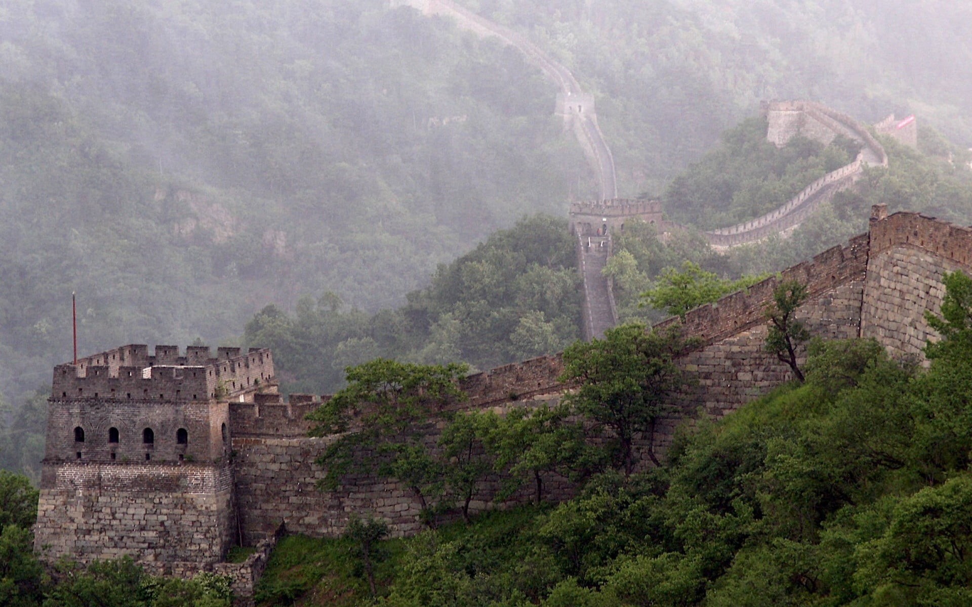 famous Place, built structure, sky, castle, wall - Building Feature, china - East Asia, great wall, east Asian Culture, plant, fog, wall, travel Destinations, HD Wallpaper