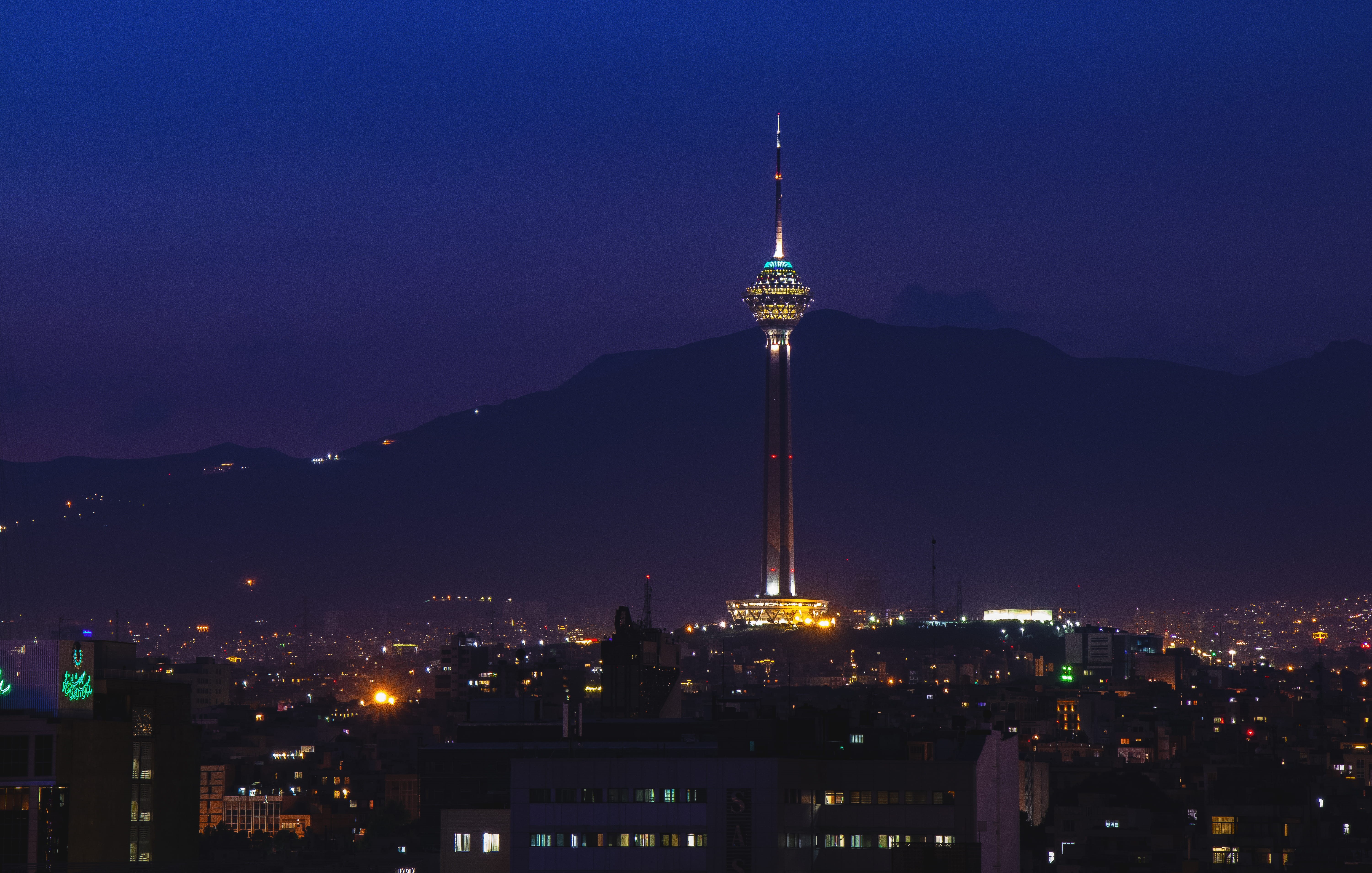 tall - high, modern, building, milad tower, global communications, travel, night, 5K, building exterior, no people, tourism, cityscape, office building exterior, HD Wallpaper