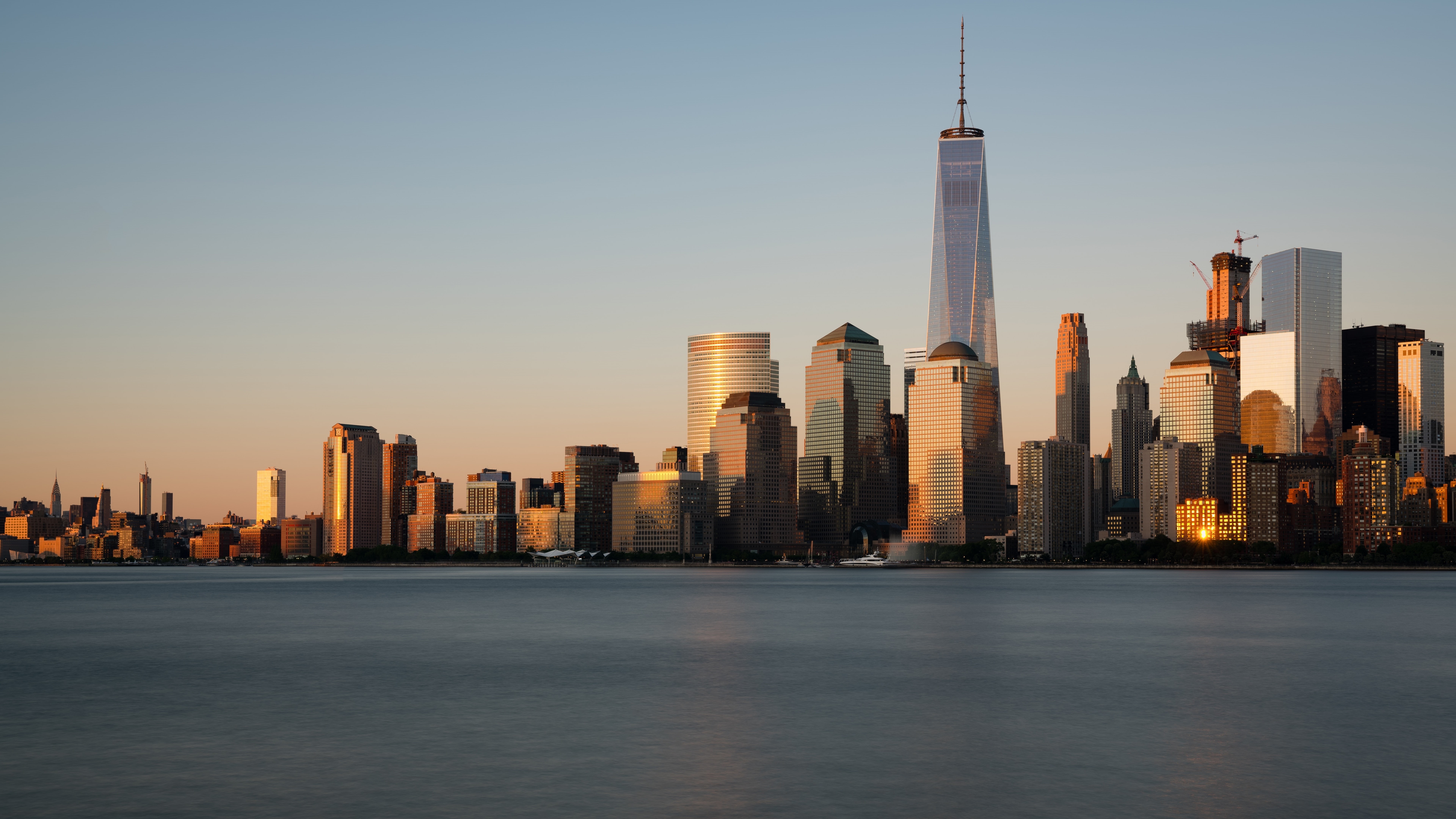 freedom tower, new york city, daytime, skyscraper, lower manhattan, new york, urban area, tower block, manhattan, 8K, usa, united states, water, skyline, HD Wallpaper