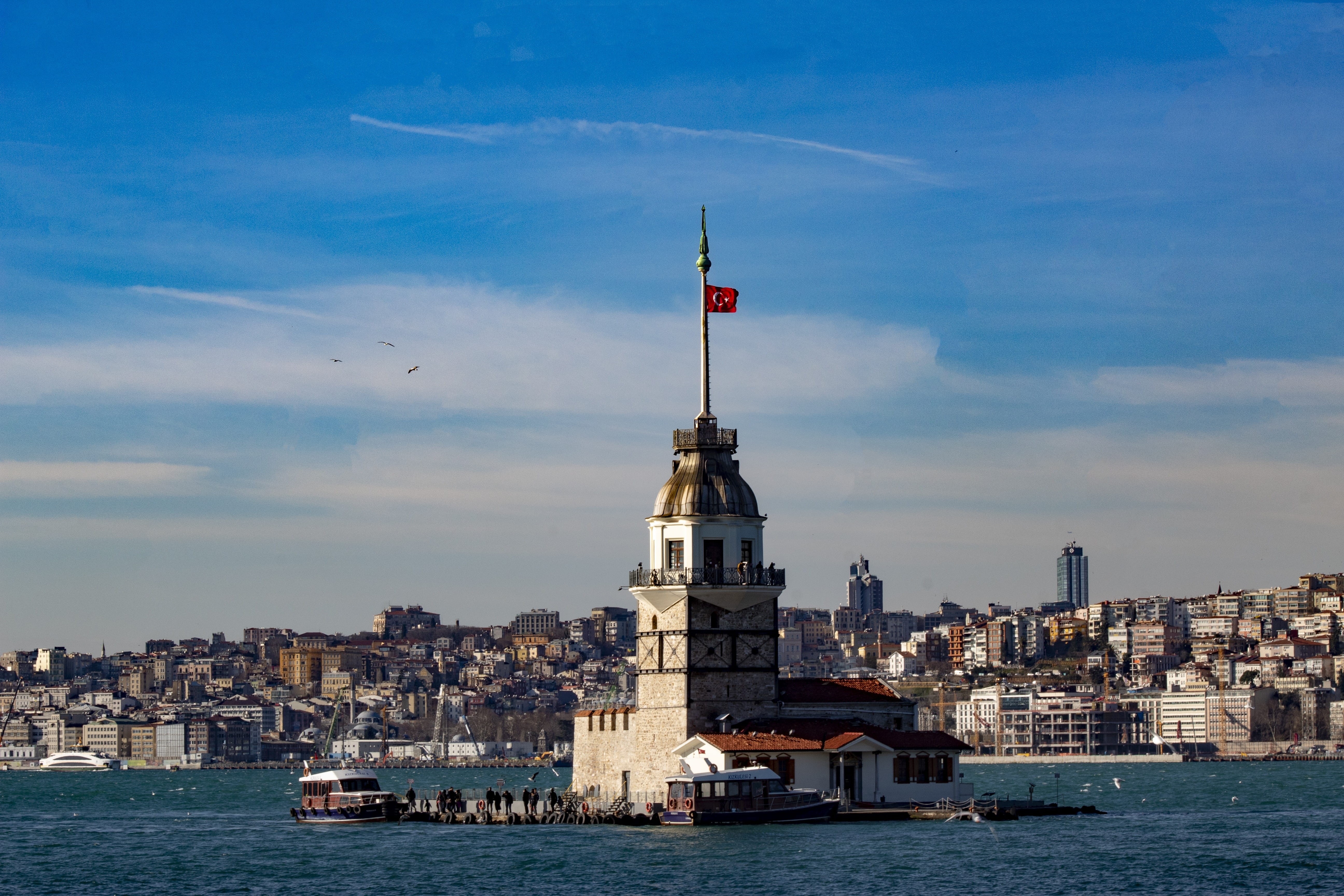 travel destinations, building exterior, cloud - sky, flag, day, sky, woman, istanbul, spire, old, beautiful, turkey, built structure, patriotism, cami, HD Wallpaper