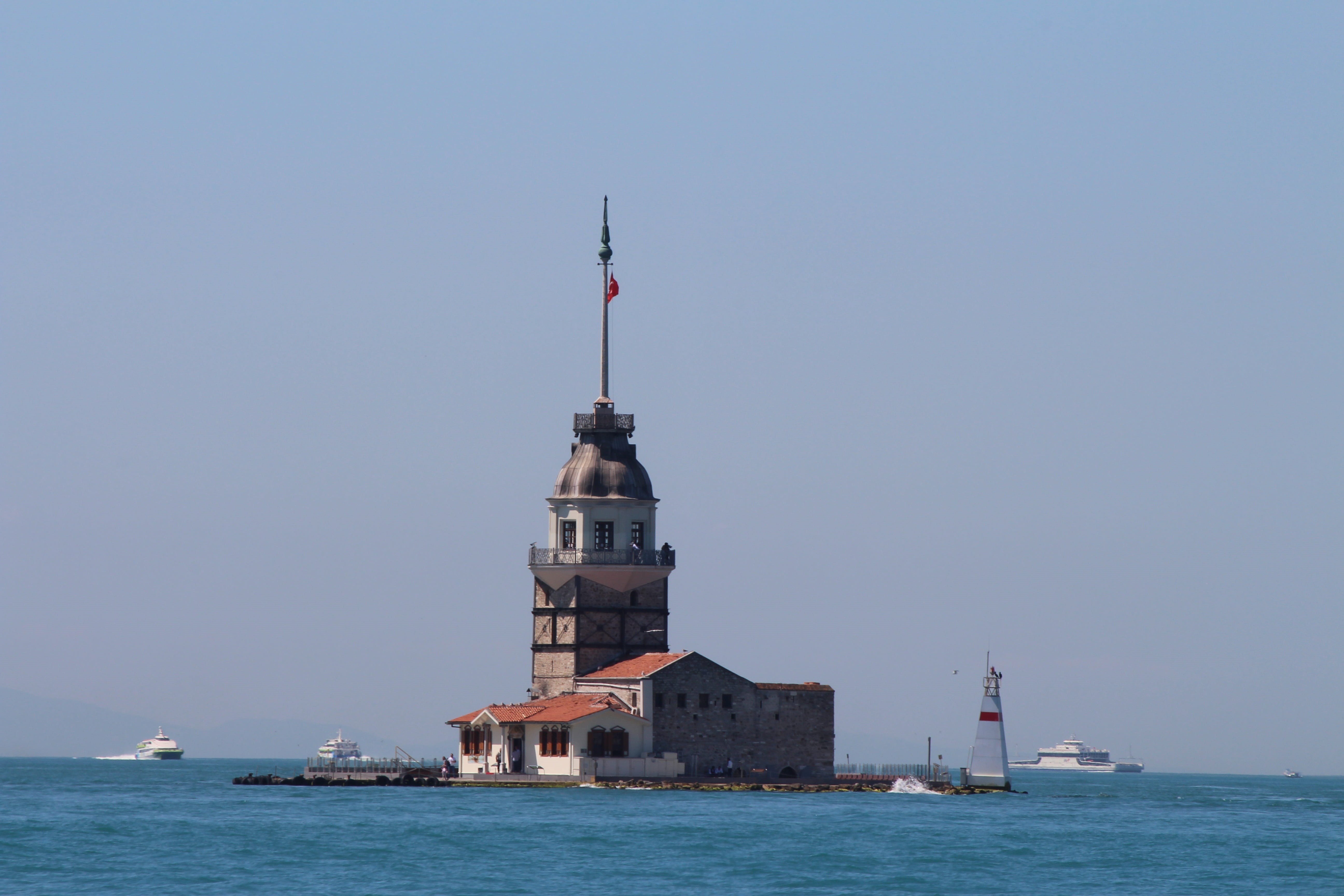 water, sailboat, landscape, guidance, sky, day, turkey, 5K, architecture, outdoors, maidens tower kiz kulesi, transportation, nautical vessel, built structure, HD Wallpaper