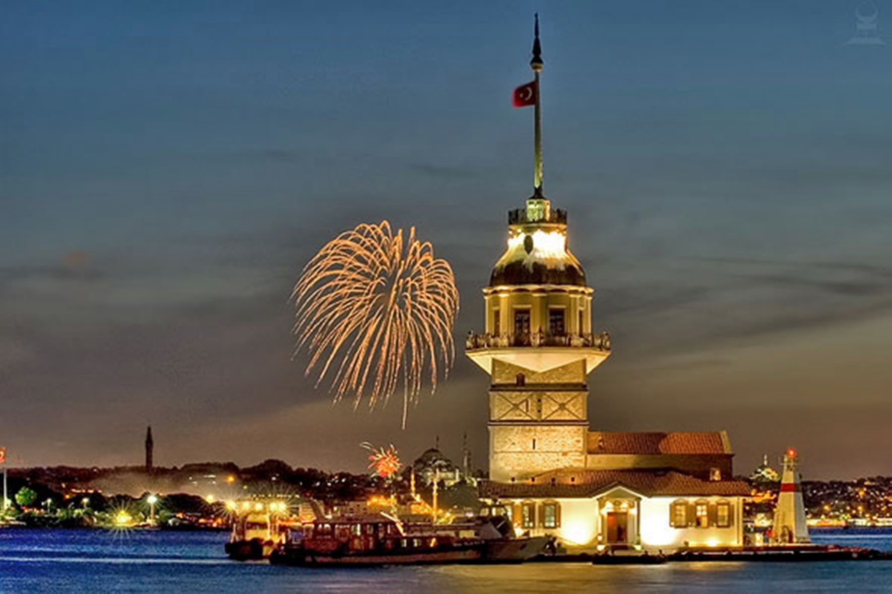 outdoors, cityscape, city, built structure, mosque, s, architecture, water, travel destinations, maidens tower kiz kulesi, havaii fireworks, dusk, government, HD Wallpaper