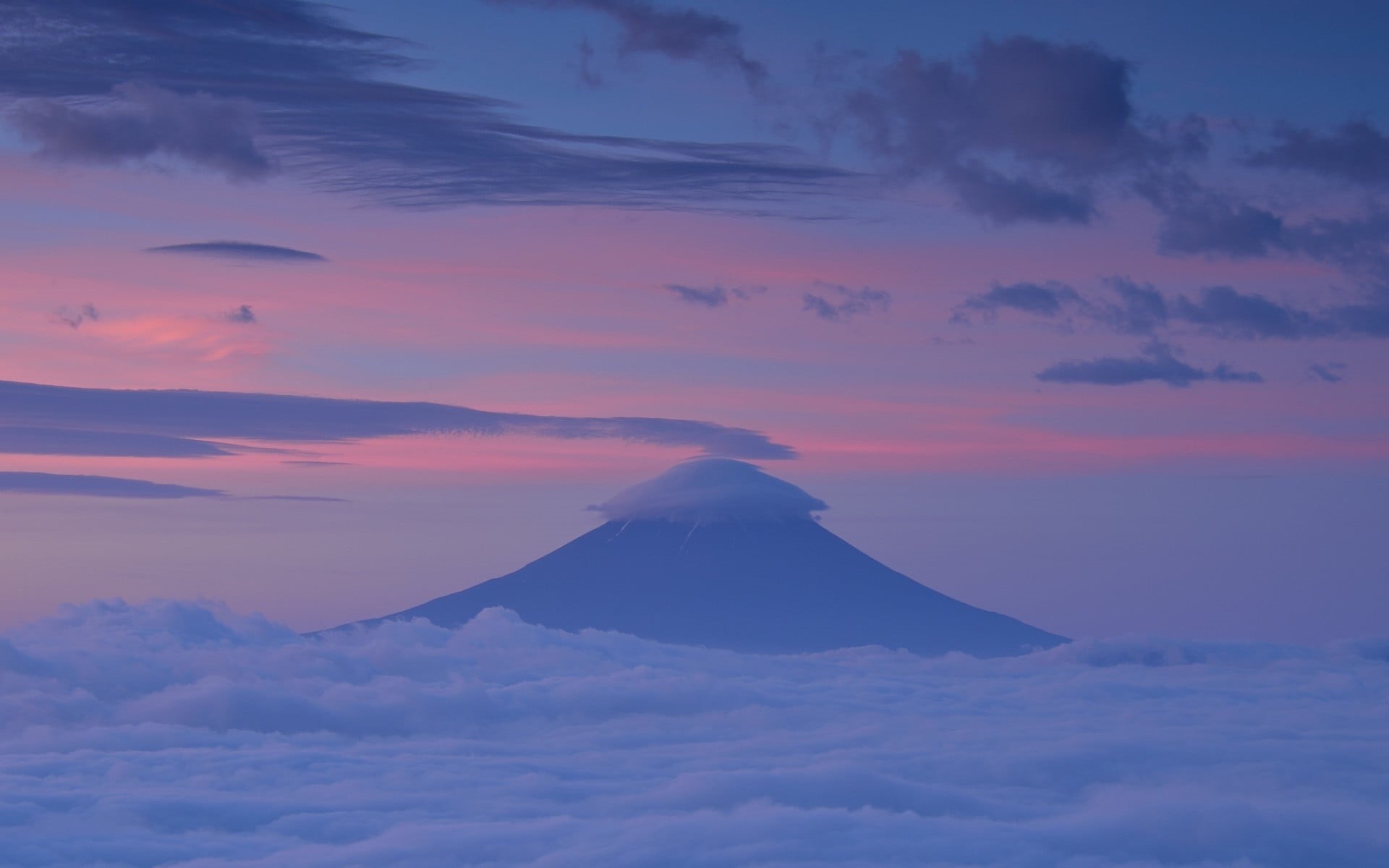 sunset, snow, mountain peak, 1080P, idyllic, mountain, tranquil scene, beauty in nature, non-urban scene, volcano, clouds, volcanic crater, Mount Fuji, HD Wallpaper