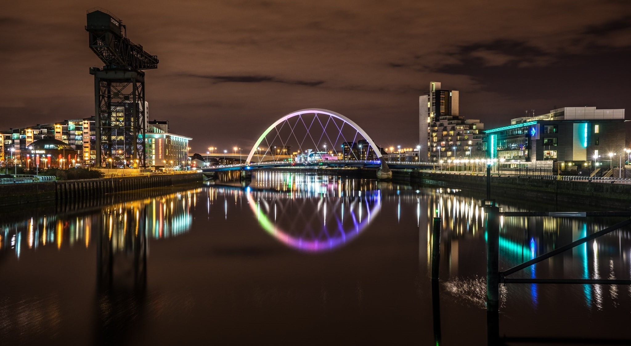 Cityscape, waterfront, long exposure, Europe, Photography, built structure, River, Photo, bridge - man made structure, Lights, Scotland, Night, visit, sky, HD Wallpaper