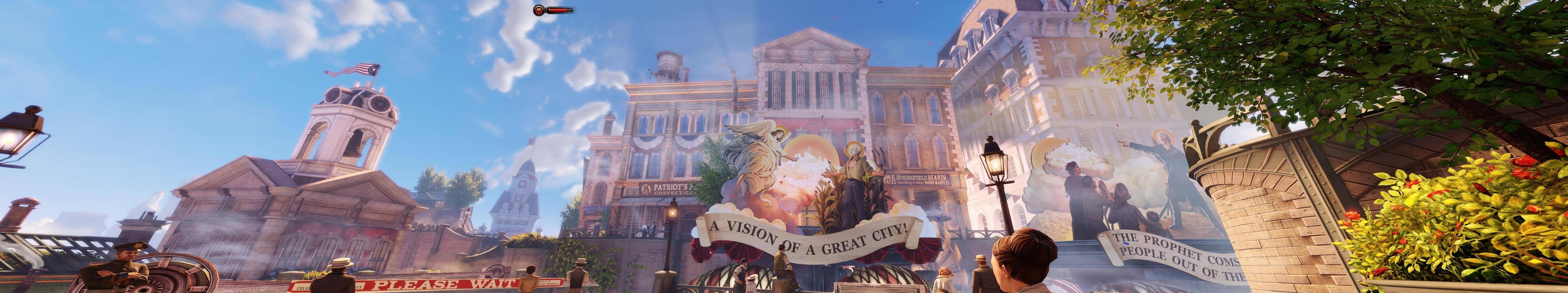 incidental people, travel, nature, sky, adult, group of people, built structure, BioShock Infinite, day, city life, grey, outdoors, panoramic, concrete, HD Wallpaper