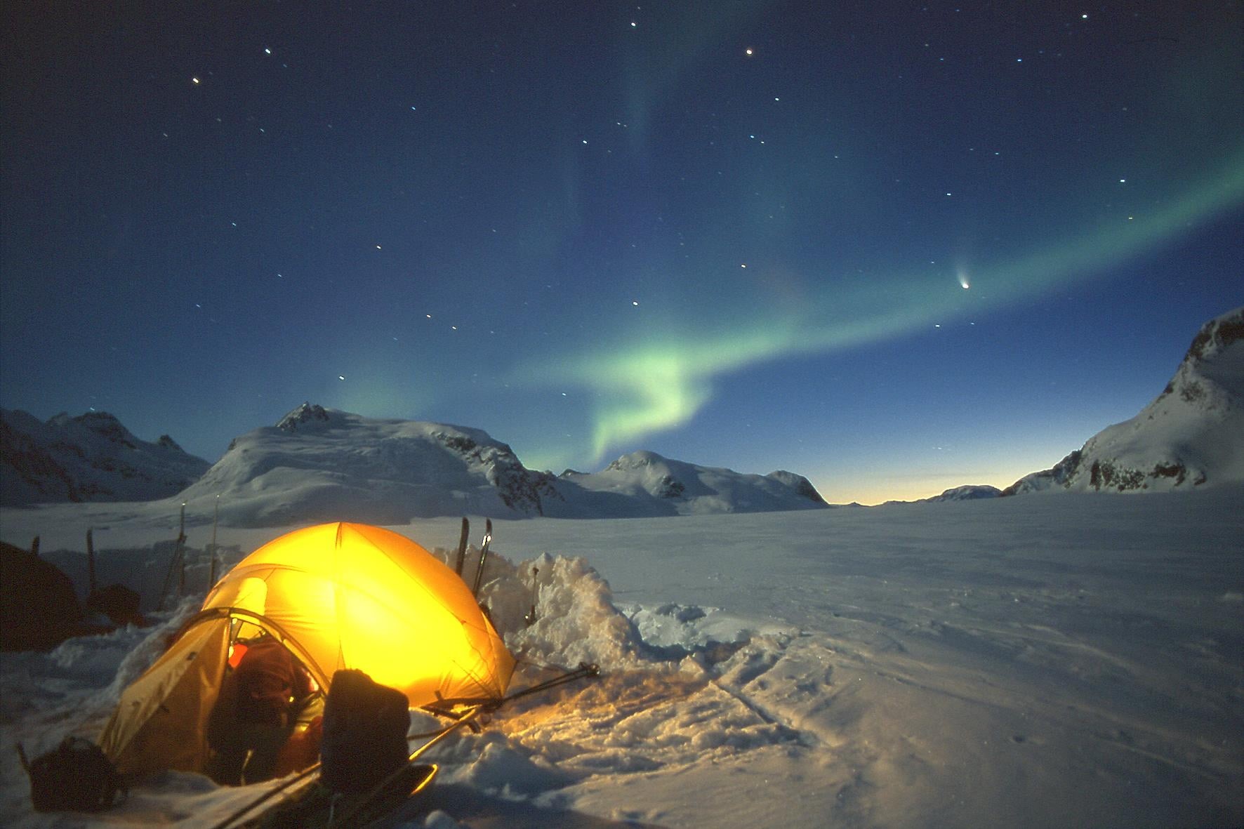adventure, camping, star - Space, Greenland, mountain, nature, borealis, landscape, hiking, 720P, yellow, tent, aurora, east, outdoor, northern  light, HD Wallpaper
