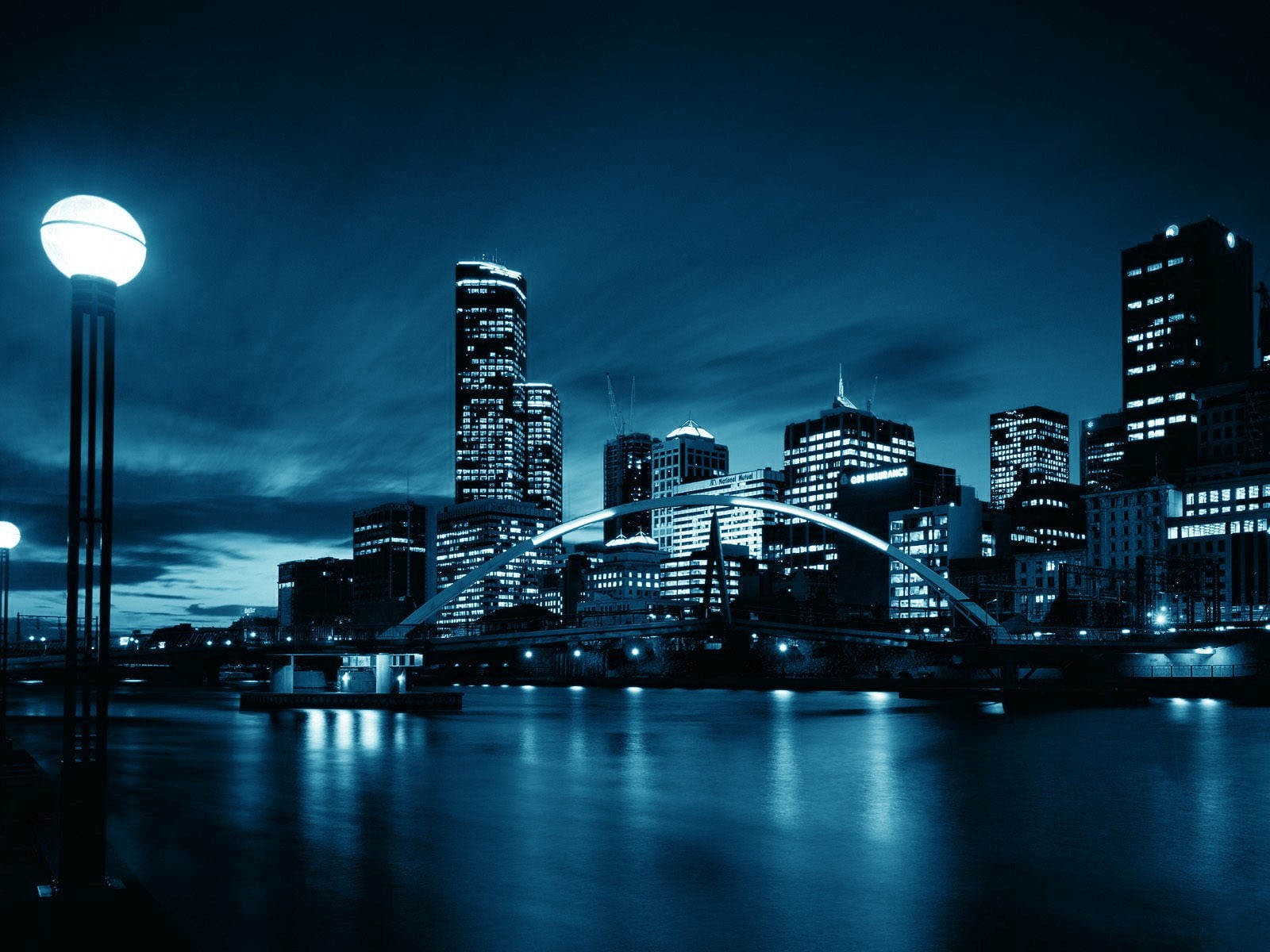 720P, river, office building exterior, sky, lights, landscape, lighting equipment, town, building exterior, cloud - sky, reflection, building, no people, HD Wallpaper