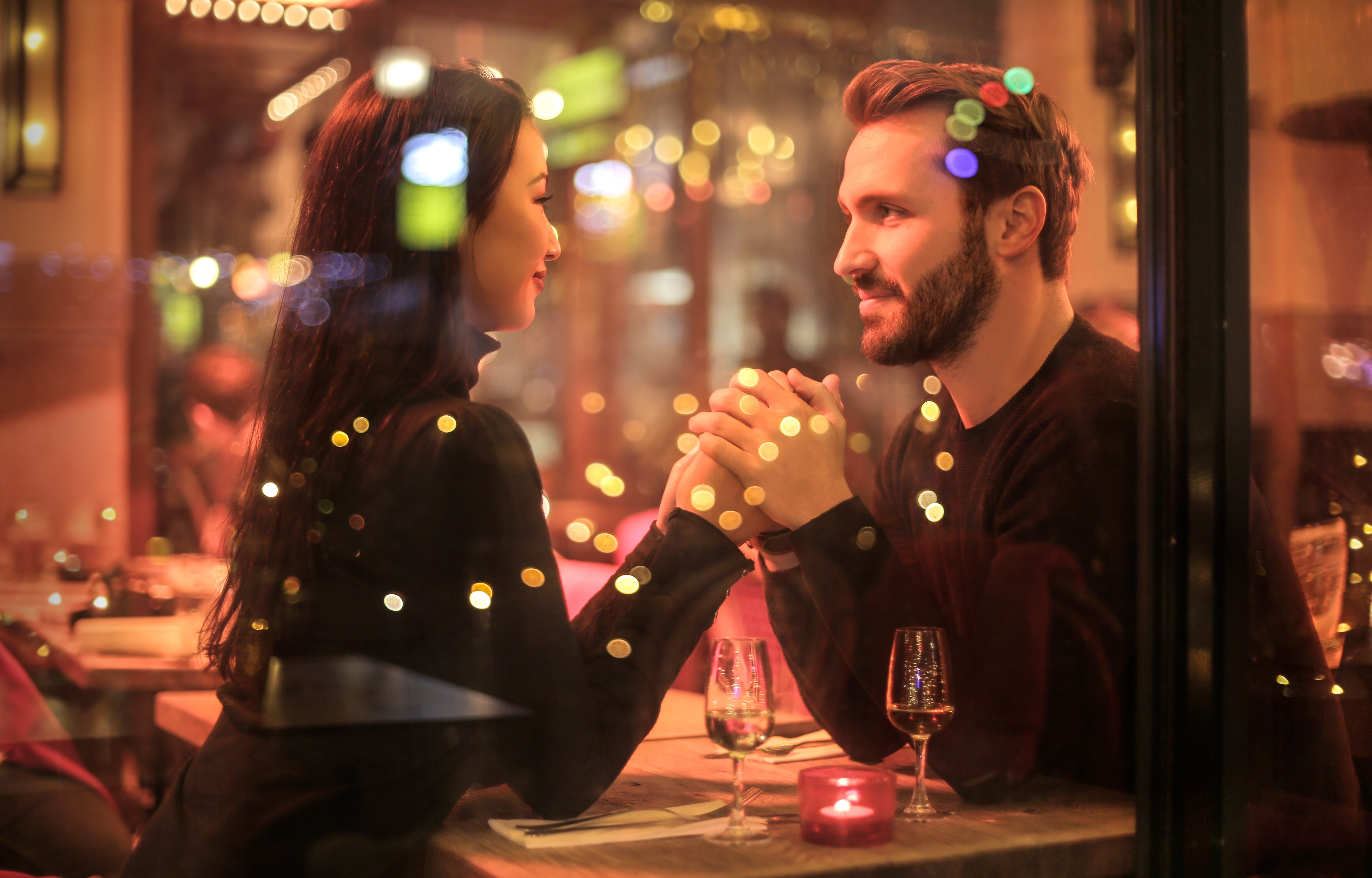 dating, handsome, 5K, men, fashion, holding, smiling, night, lights, illuminated, togetherness, restaurant, window, young men, young adult, nightlife, HD Wallpaper