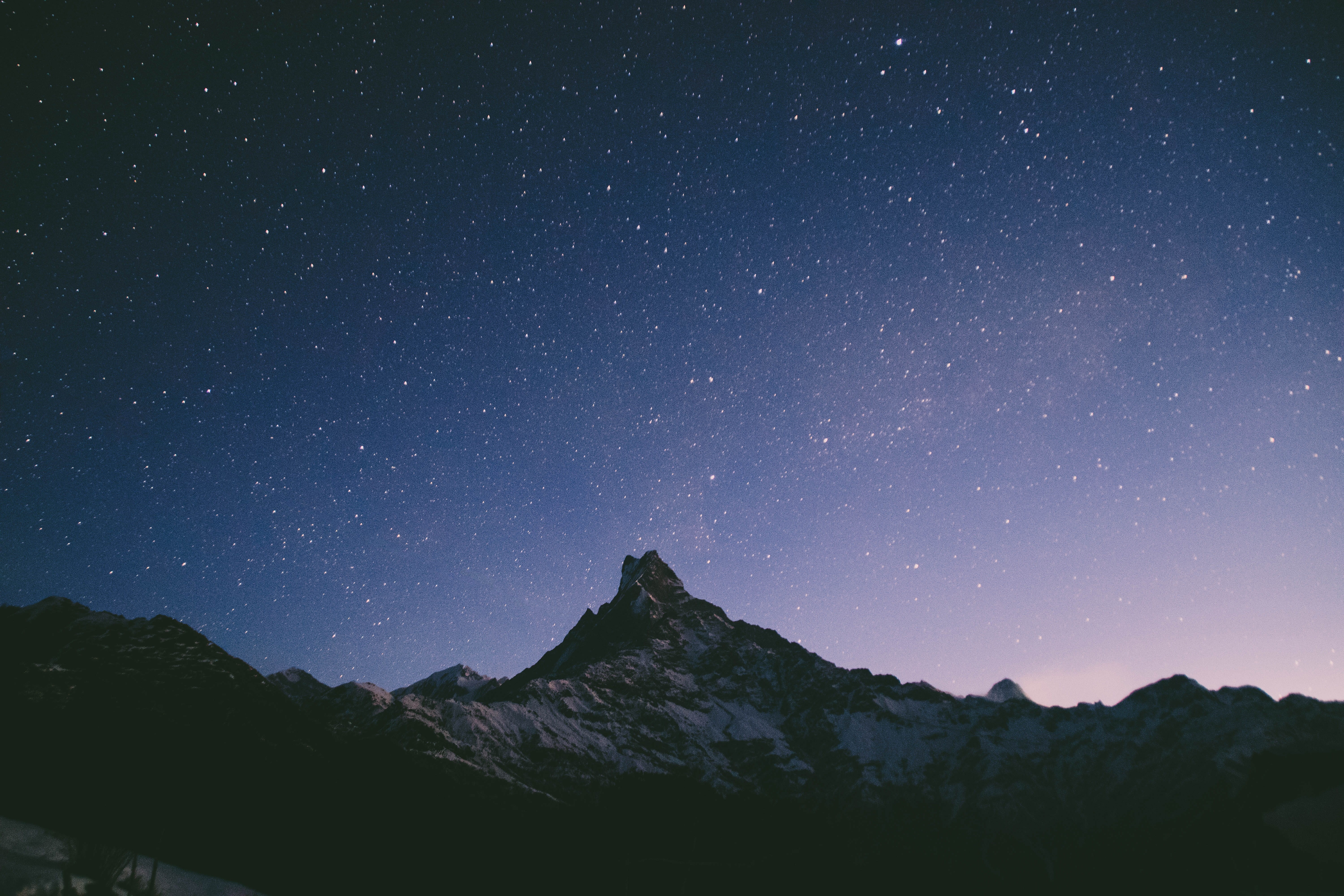 scenery, mountain, snow, stars, night photography, view, mountain peak, star - space, beauty in nature, scenics - nature, nature, low angle view, landscape, HD Wallpaper