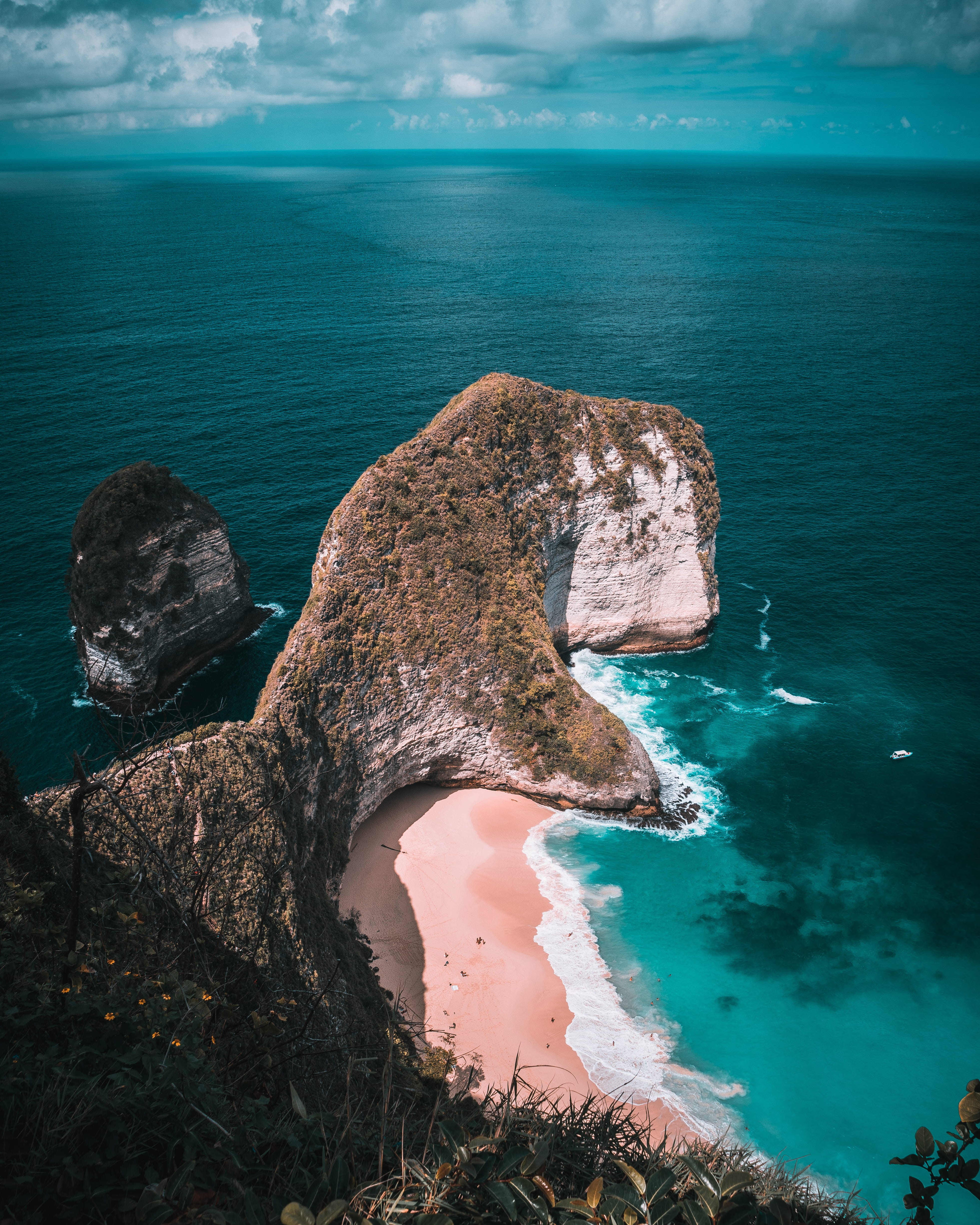 tranquil, no people, clouds, island, rock, tranquil scene, seascape, day, solid, ocean, rock - object, water, nature, high angle view, Phone HD Wallpaper
