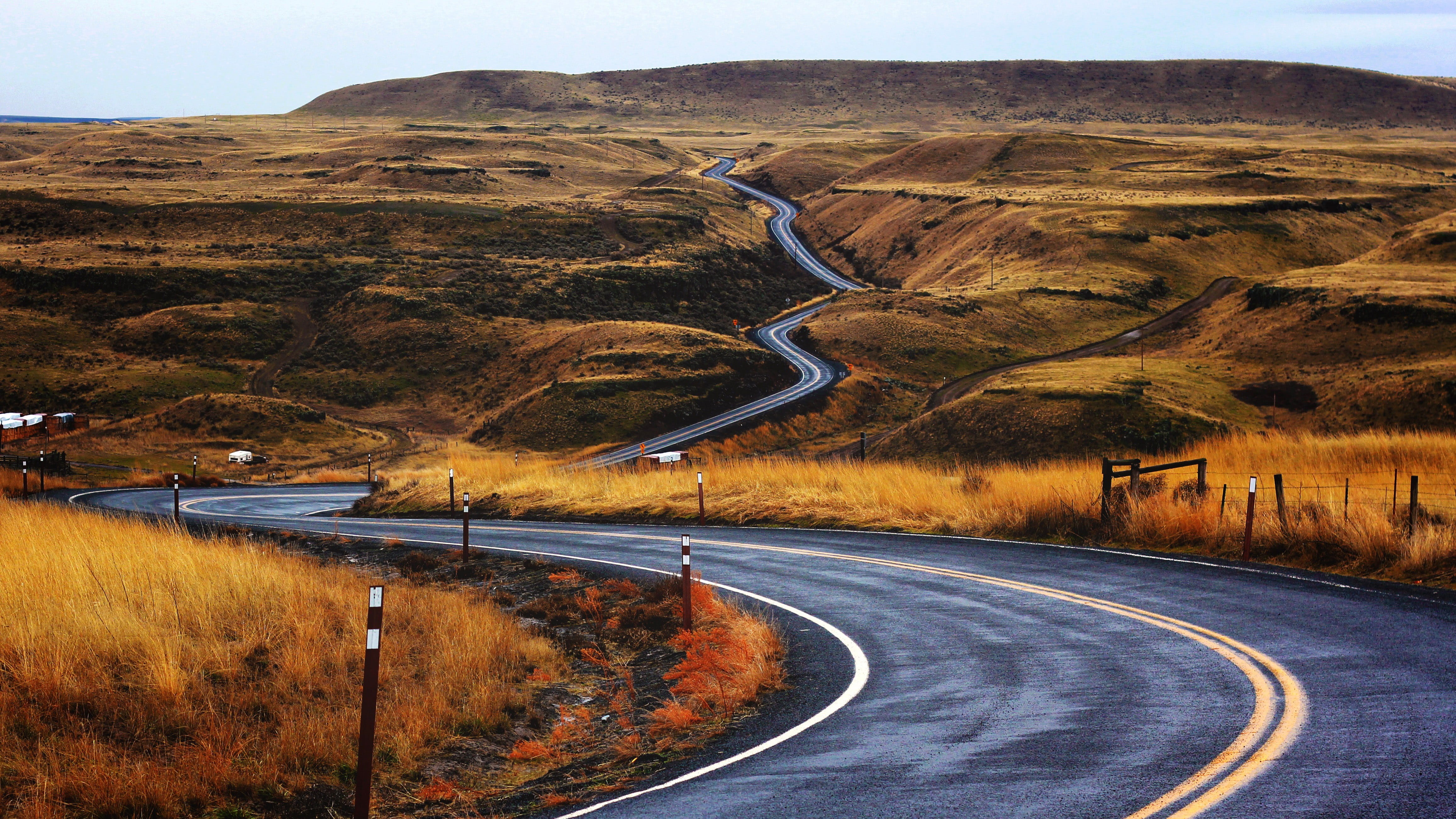 Roadway, rural Scene, dividing line, empty road, Eastern Washington, transportation, mountain, landscape, winding road, tranquility, curve, photos, road, HD Wallpaper