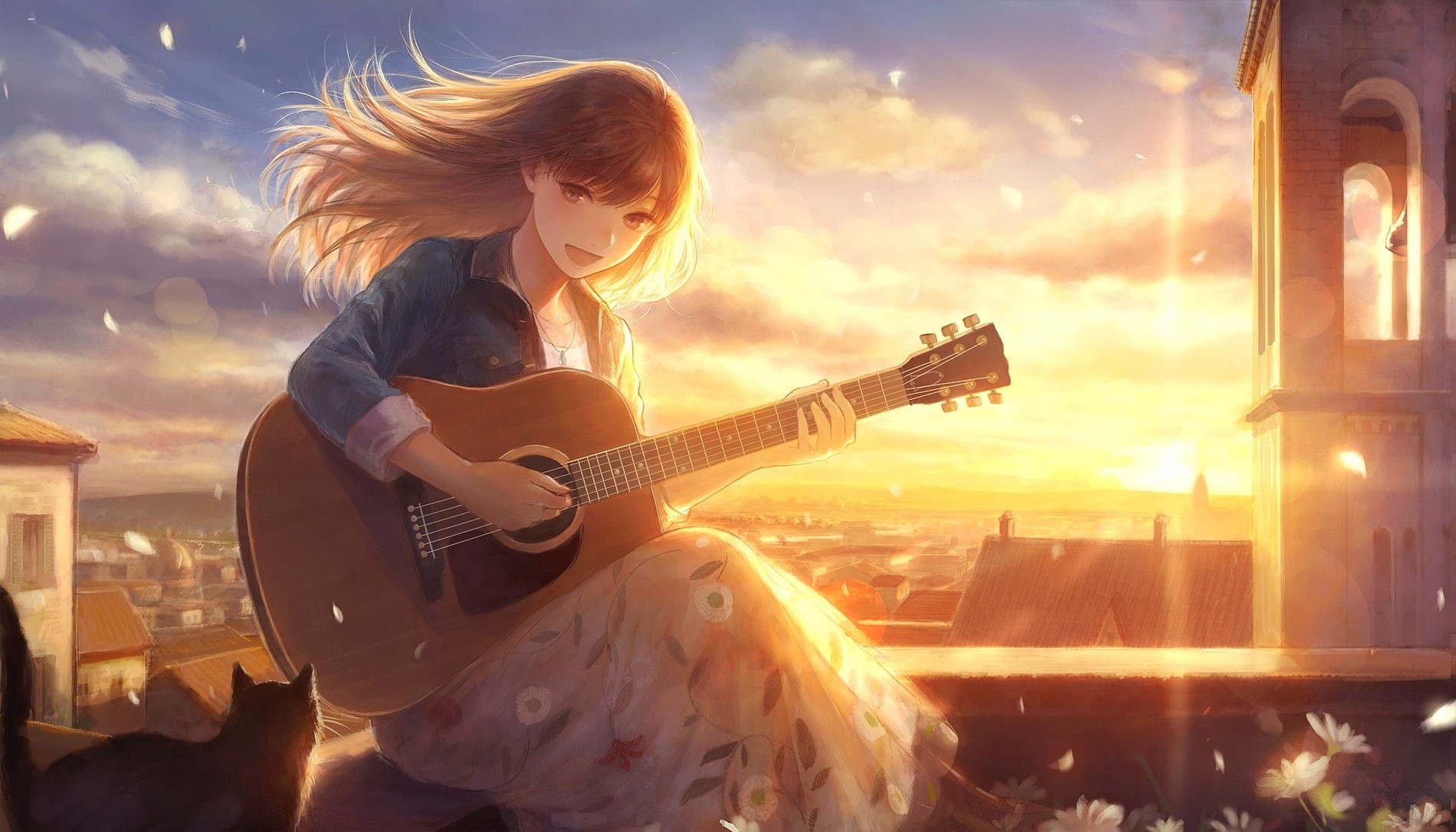 wind, outdoors, cloud - sky, lens flare, arts culture and entertainment, sun, nature, girls, child, singing, one person, instrument, women, lifestyles, HD Wallpaper