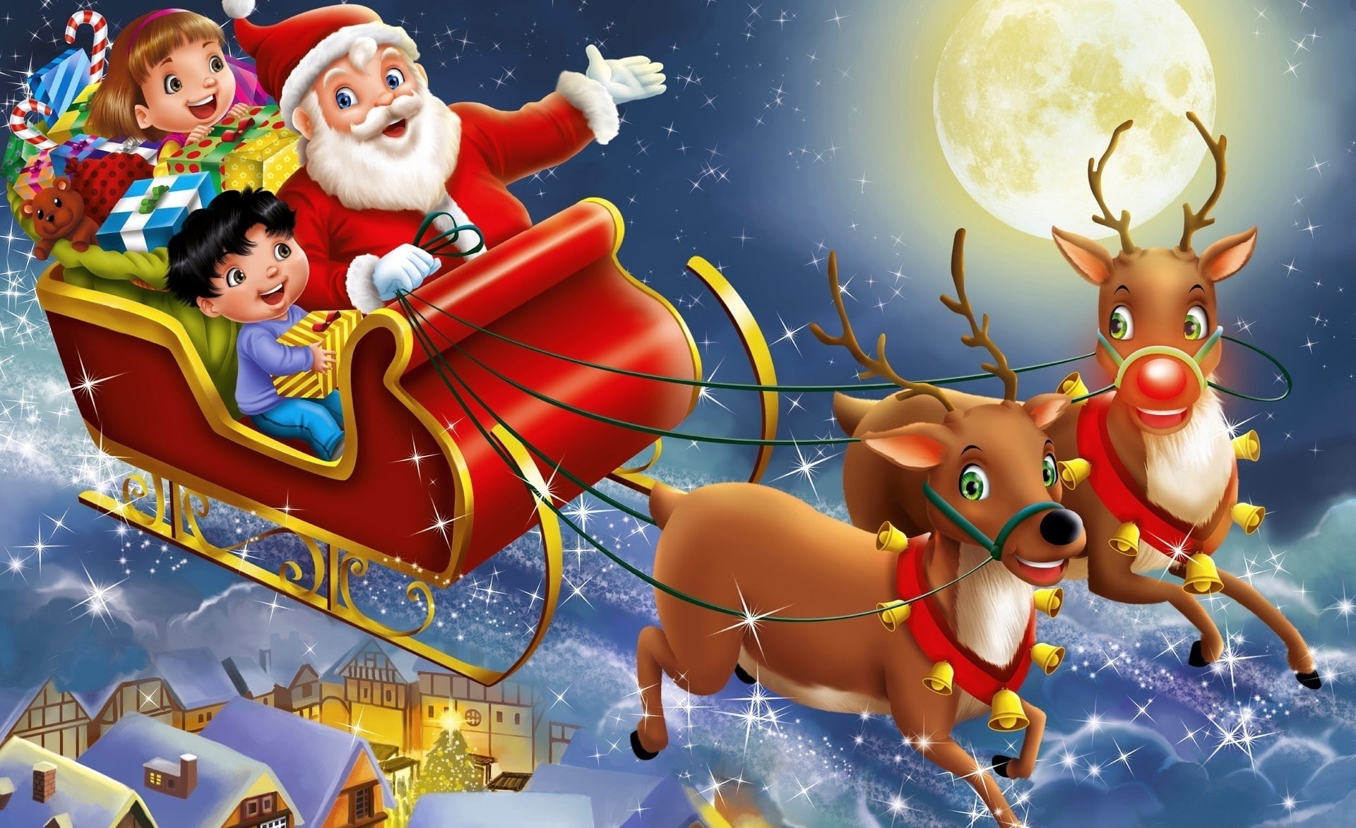 holiday, leisure activity, multi colored, creativity, Christmas, kids, 1080P, digital composite, Night, human representation, Santa, nature, art and craft, HD Wallpaper