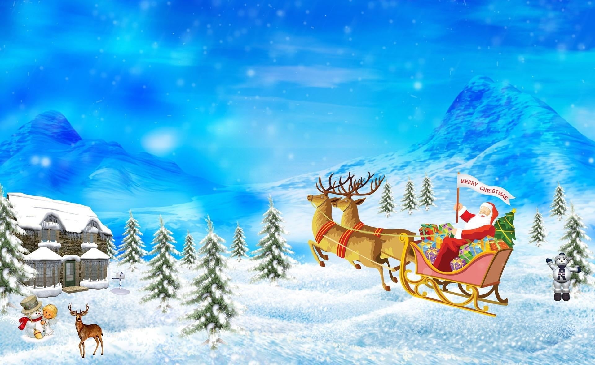 cold temperature, mountain, clothing, tree, deer, christmas, year, holiday, snowflake, sleigh, landscape, cold - Temperature, day, environment, forest, HD Wallpaper