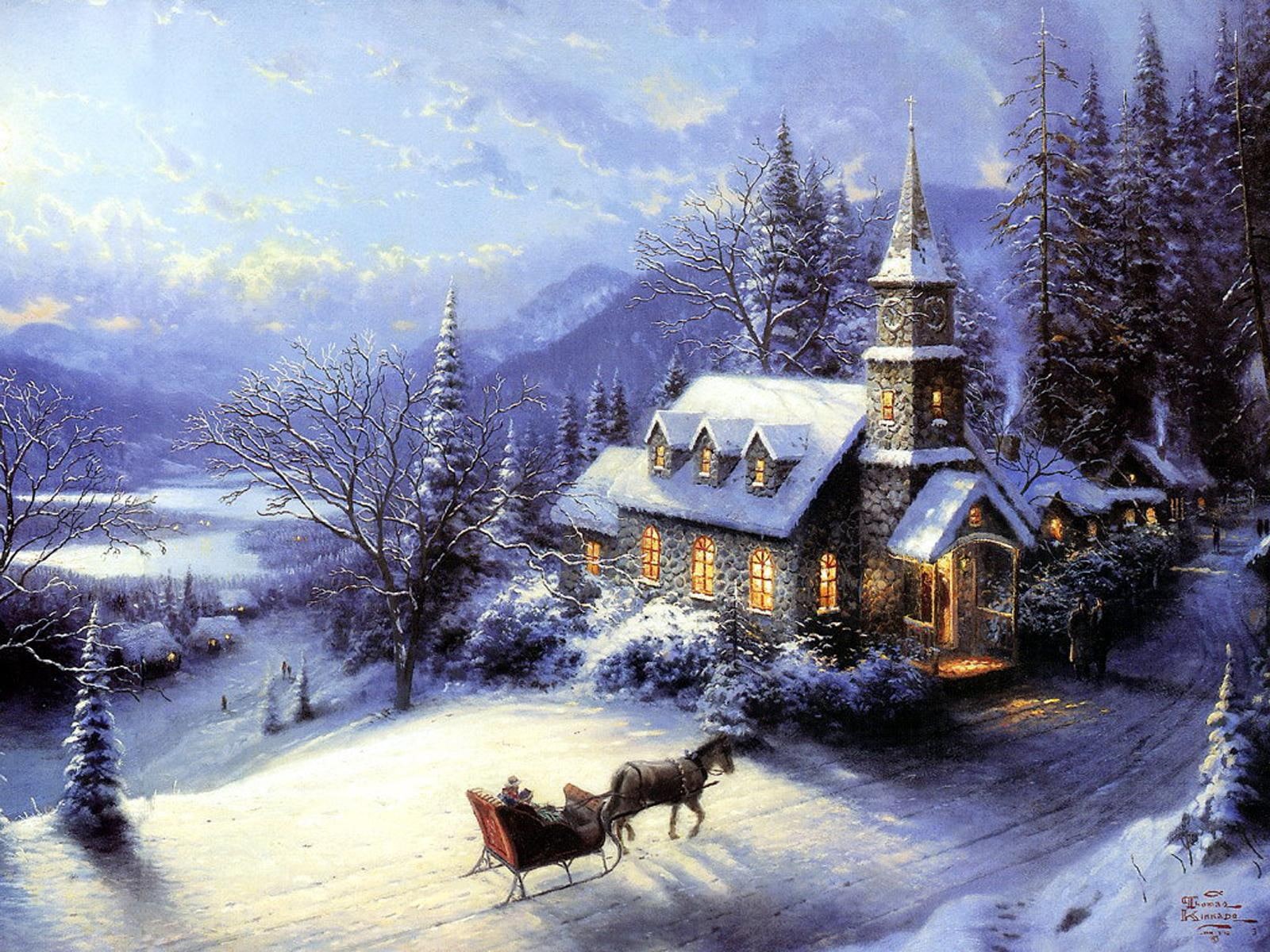 sledge, card, year, new, house, christmas, winter, new year, snow, 720P, HD Wallpaper