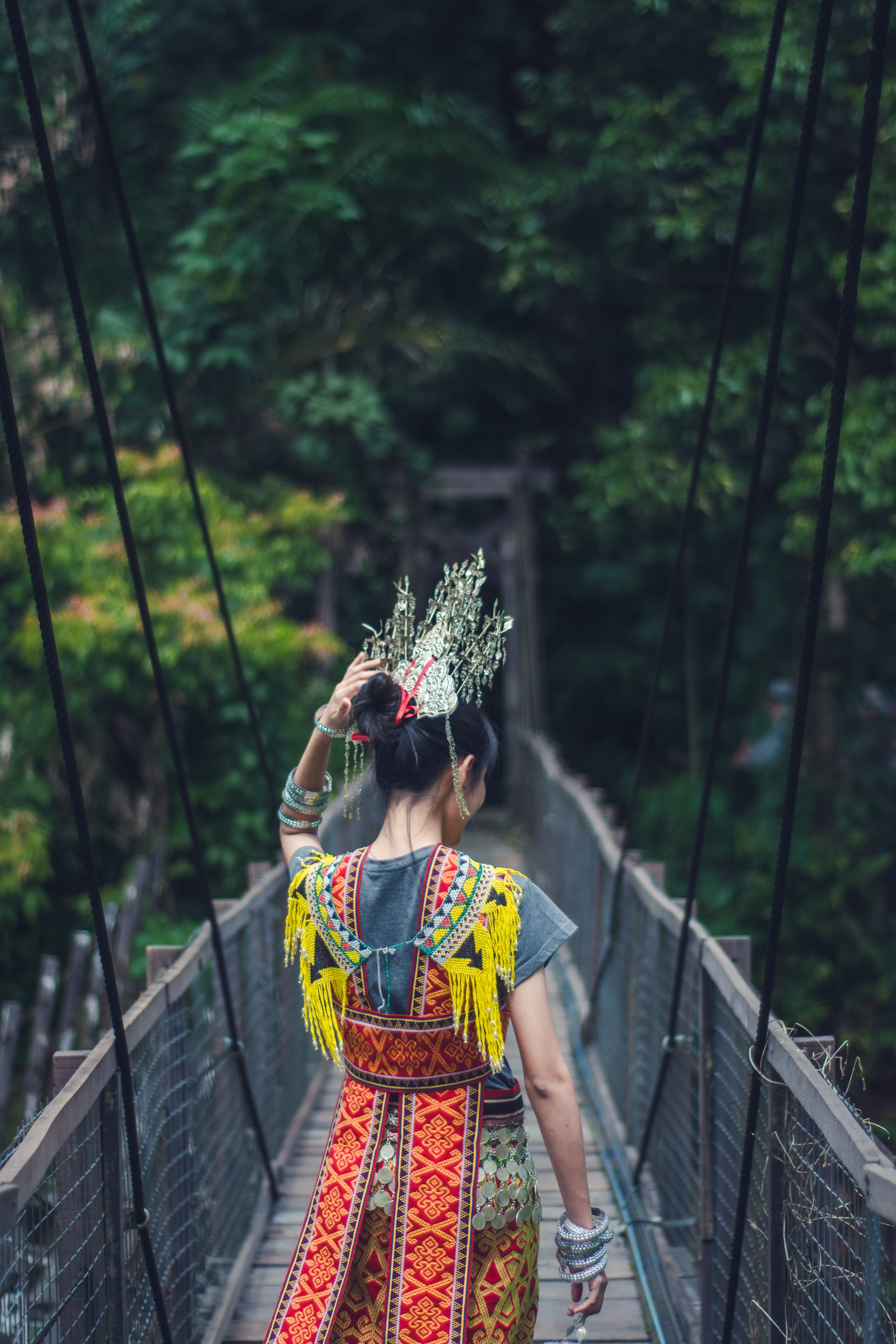 real people, person, sarawak, suspension, railing, focus on foreground, one person, nature, iban, costume, joyful, bridge, young adult, lifestyles, leisure activity, Phone HD Wallpaper