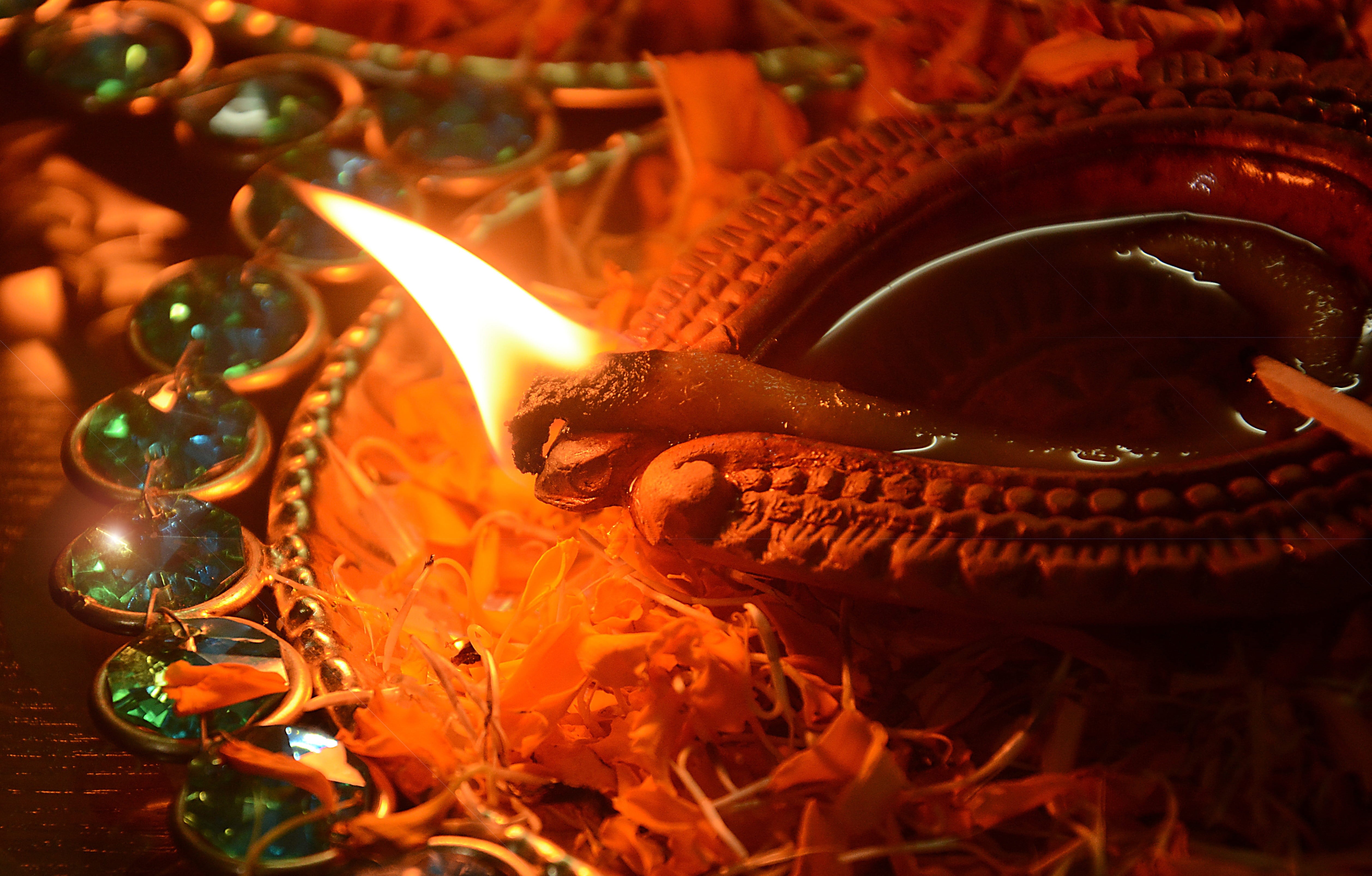 decoration, festival, fire - natural phenomenon, heat - temperature, colorful, fire, deepawali, celebration, night, festive, happy, religious, decorative, HD Wallpaper