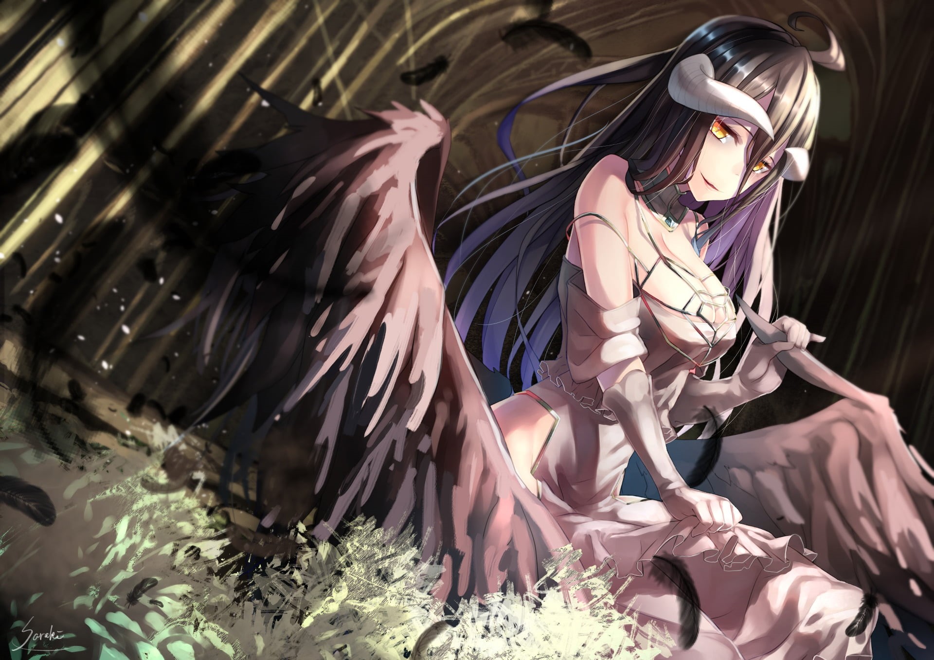 hair, leisure activity, Anime, nature, one person, females, real people, young women, hairstyle, haired, Albedo (Overlord), three quarter length, beautiful woman, HD Wallpaper