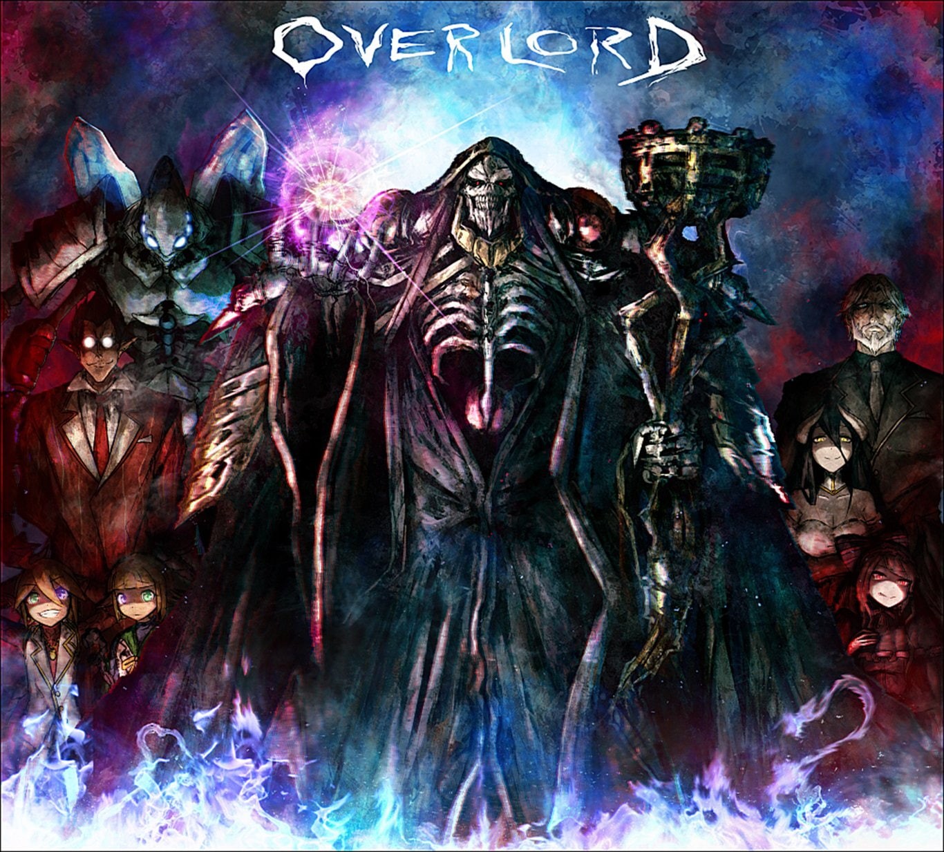 colors, Overlord, Aura Bella Fiora, Mare Bello Fiore, 720P, art, fantasy, Shalltear Bloodfallen, red, paint, surreal, spooky, black Color, chaos, HD Wallpaper
