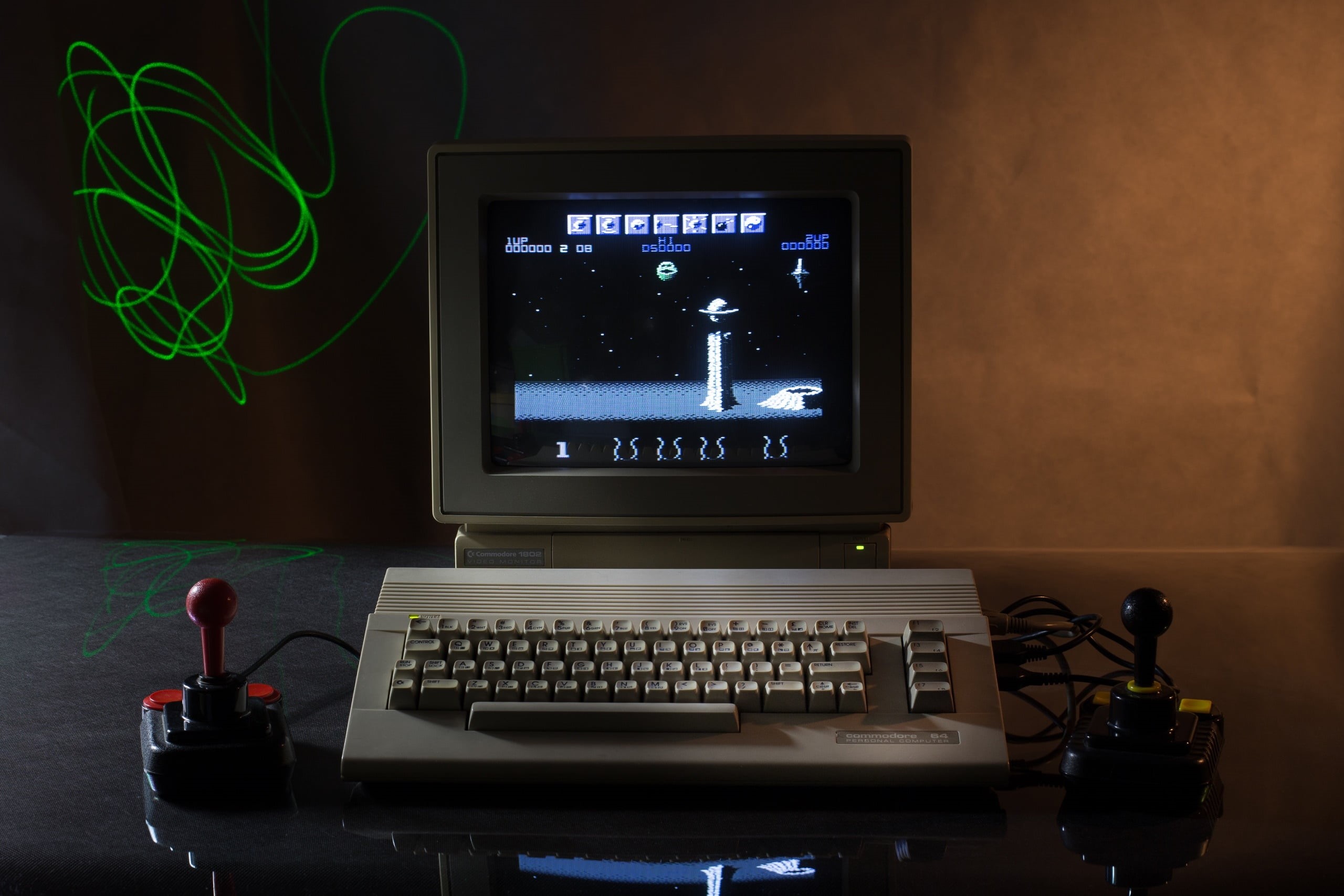 hp, healthcare and medicine, technology, Commodore 64, night, black, desk, connection, gray, indoors, laptop, computer monitor, illuminated, computer equipment, HD Wallpaper