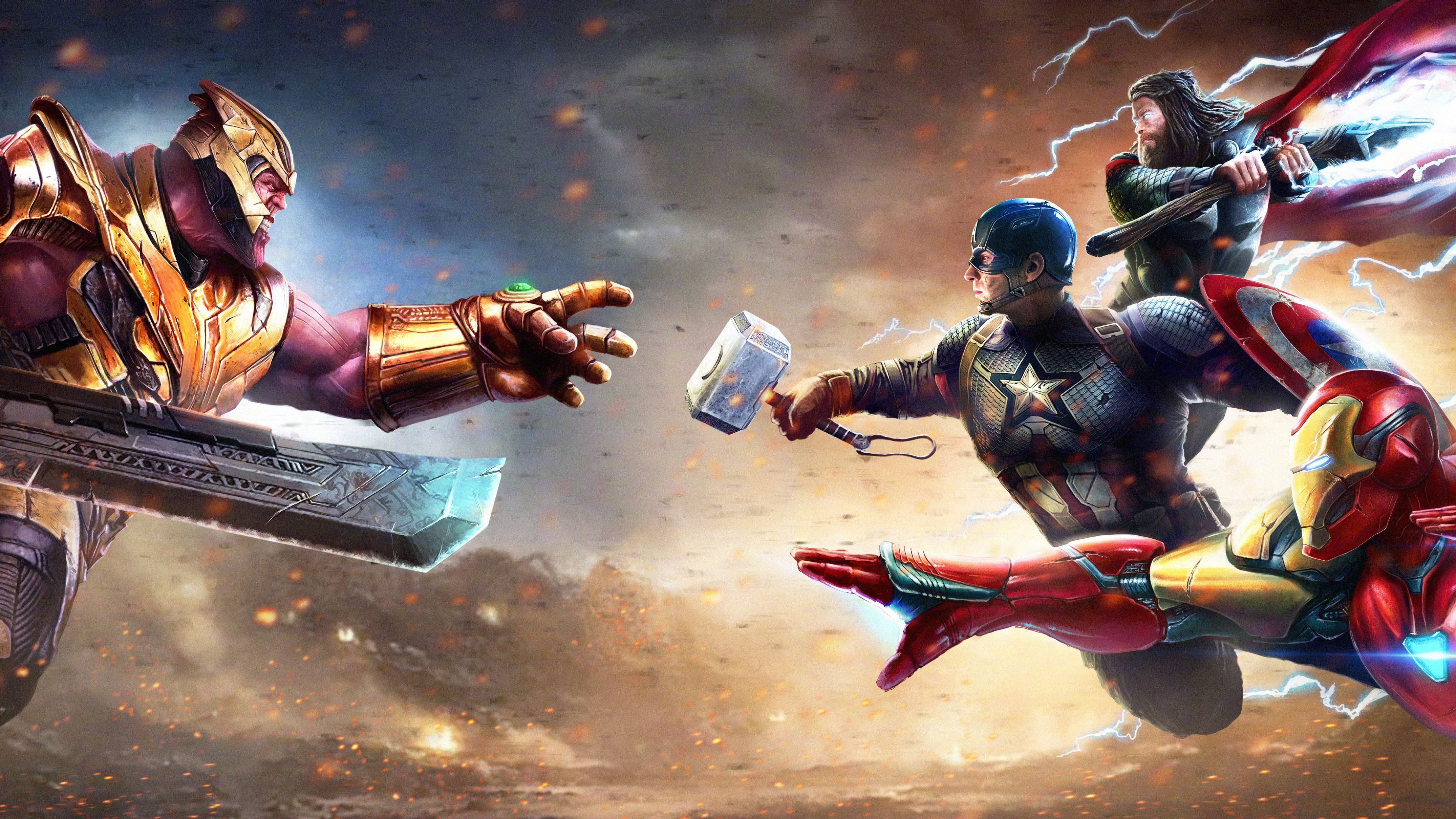Thor, 4K, Thanos, The Avengers, Avengers Endgame, Iron Man, Captain America, HD Wallpaper