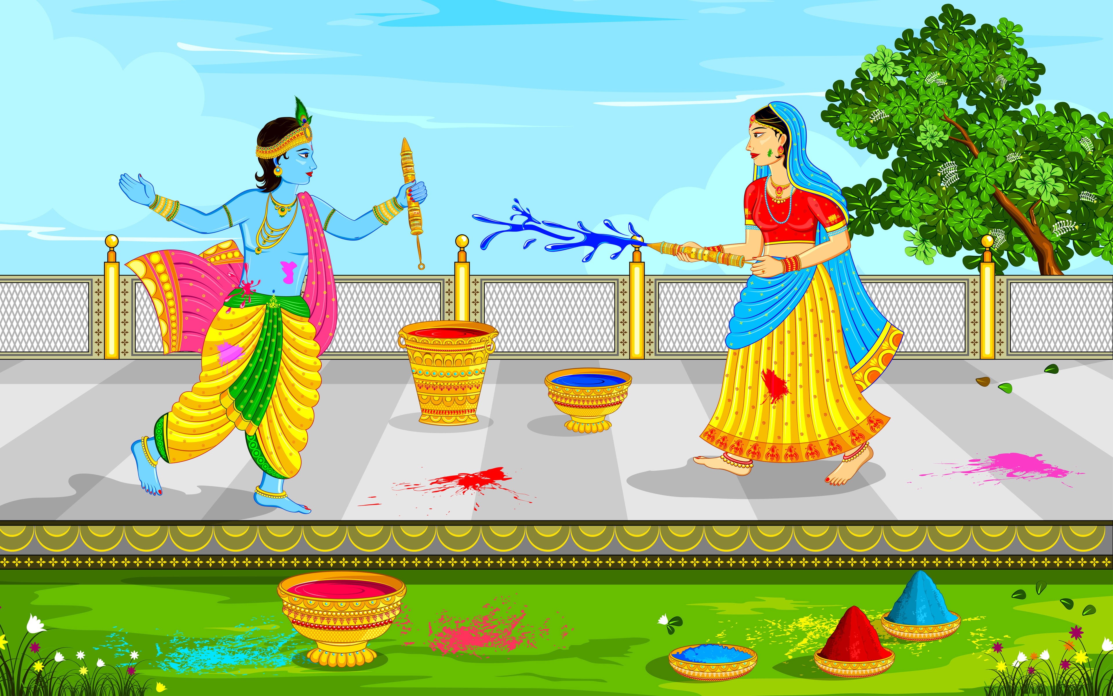 festival, women, nature, standing, leisure activity, radha, 4K, females, day, creativity, lord krishna, illustration, sky, lord, God, playing, Festivals / Holidays, HD Wallpaper