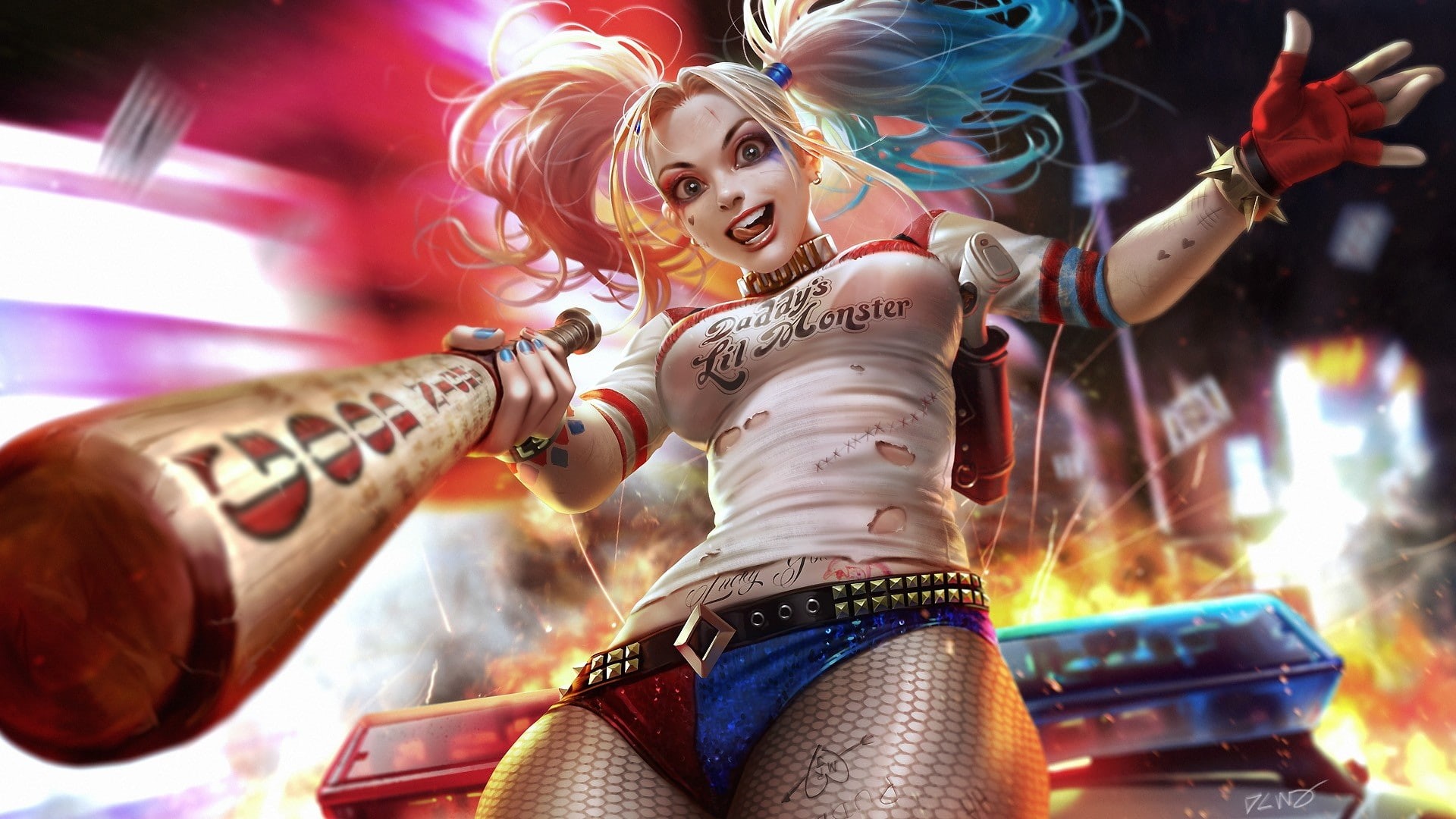 1080P, harley quinn, Movies, painting, suicide squad, worm view, HD Wallpaper