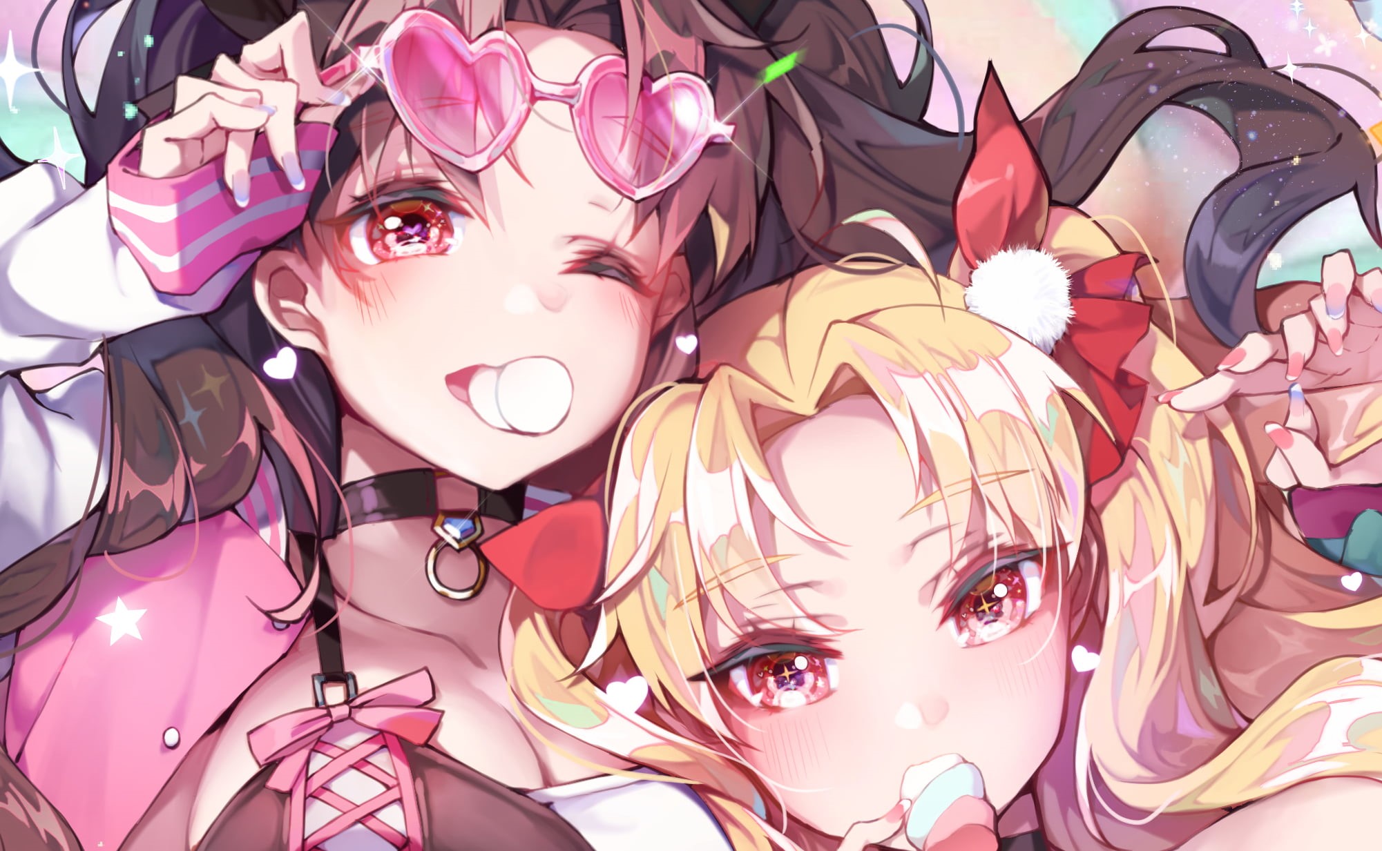 blonde, Ishtar (Fate Grand Order), 1080P, Ereshkigal (Fate/Grand Order), pink eyes, black hair, HD Wallpaper