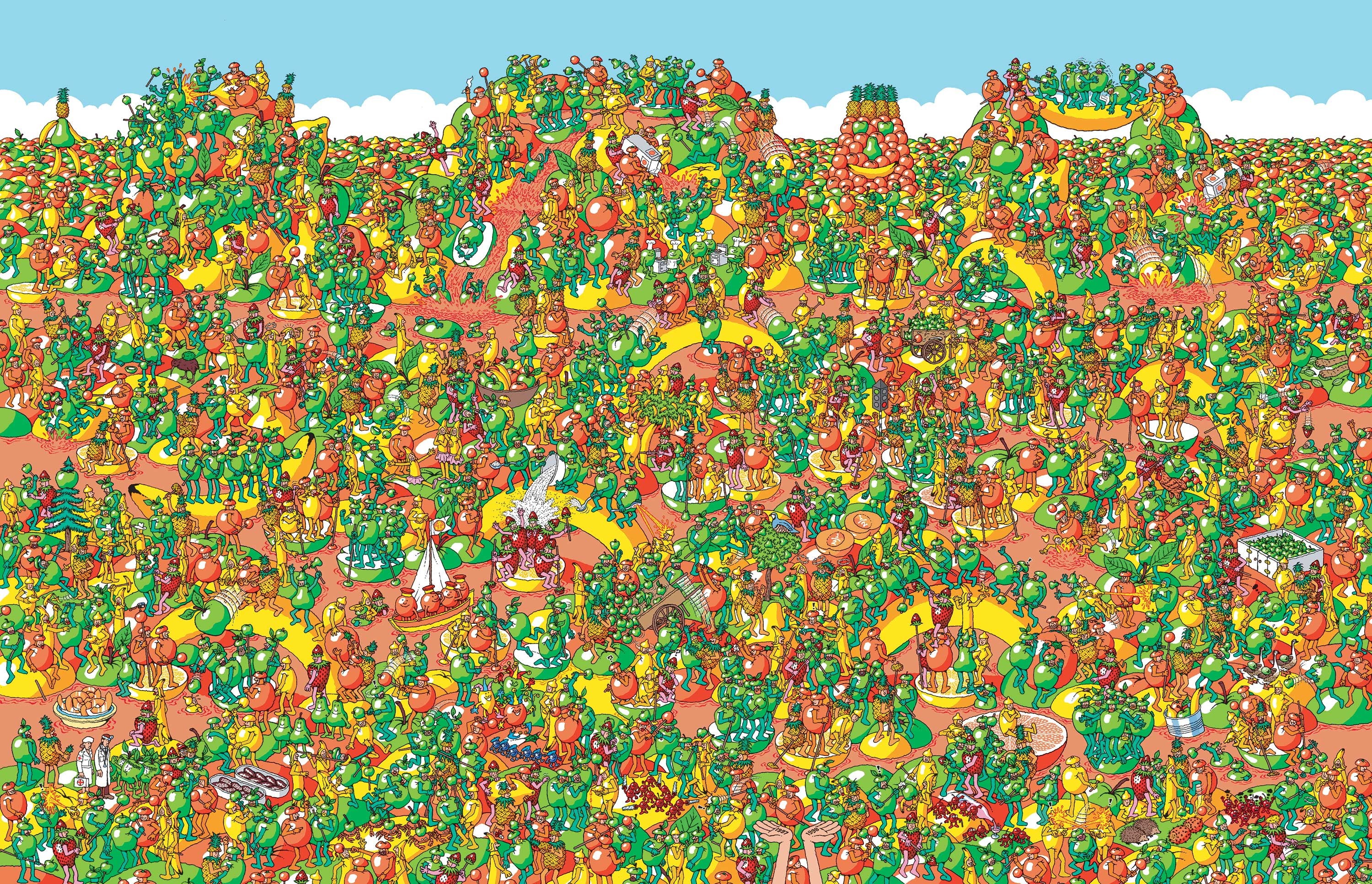 sky, Wheres Wally, close-up, abundance, large group of objects, nature, orange color, cartoon, celebration, backgrounds, day, multi colored, low angle view, HD Wallpaper