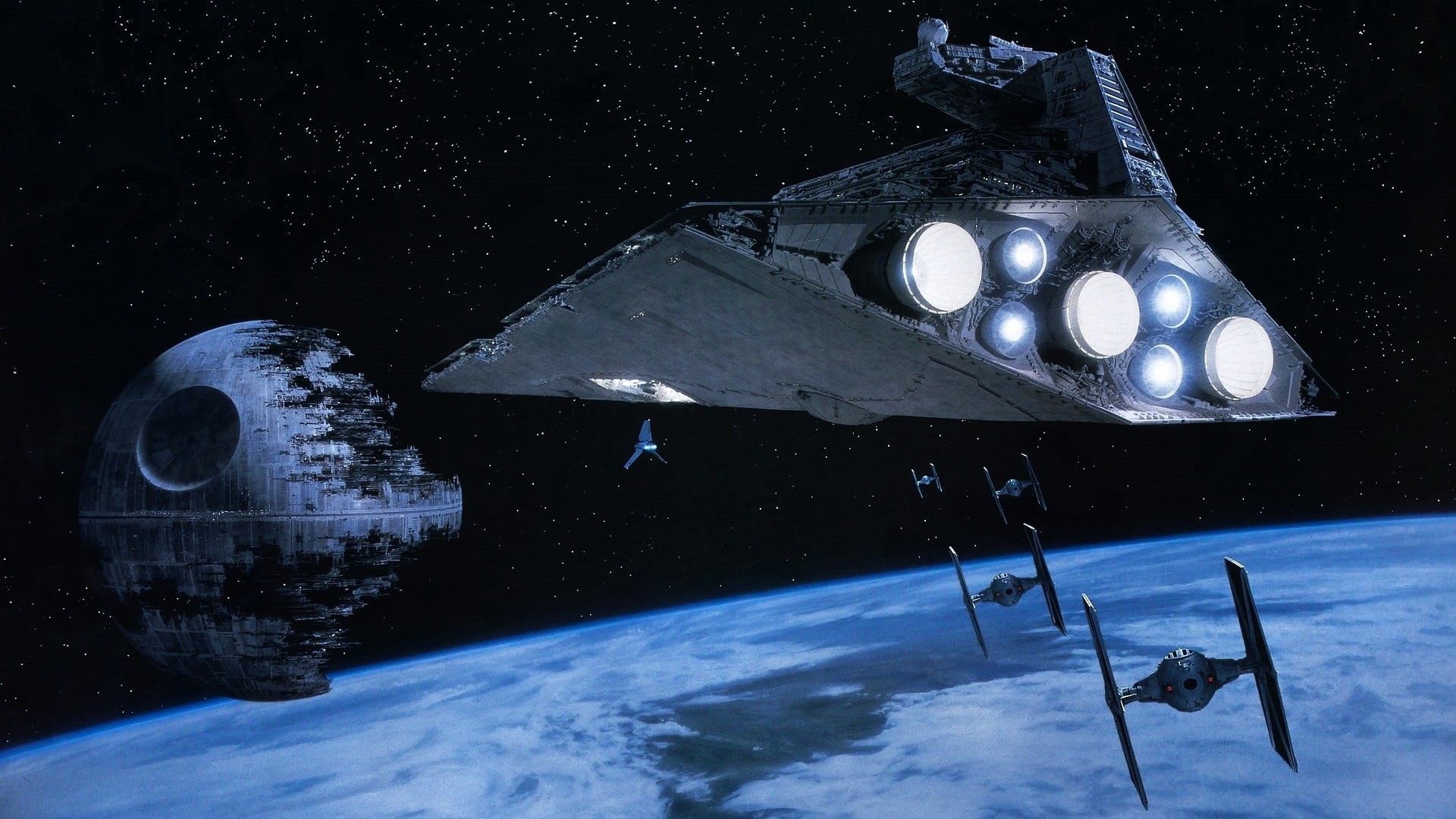 TIE Fighter, built structure, winter, no people, sky, water, waterfront, night, reflection, nature, building exterior, lighting equipment, Star Destroyer, HD Wallpaper